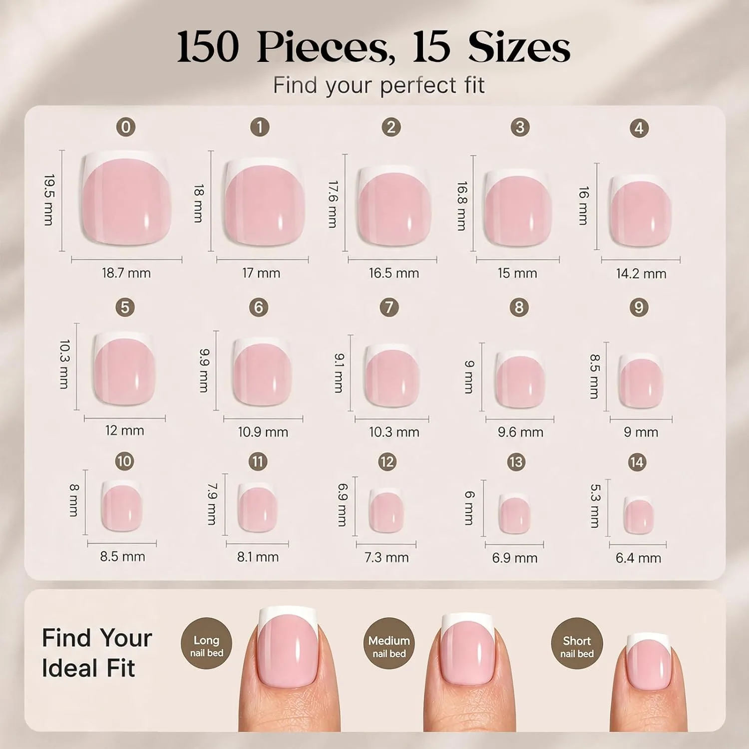Beetles X Press French Tip Toenails - Glossy Pink Short Square 150 Pcs