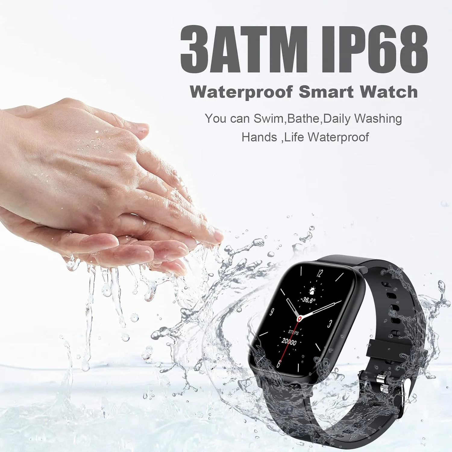 Smart Watch for Men Women Compatible with iPhone Samsung Android Phone 1.69 inch Full Touch Screen IP68 Waterproof Bluetooh Fitness Tracker Heart Rate/Sleep Monitor (Black)