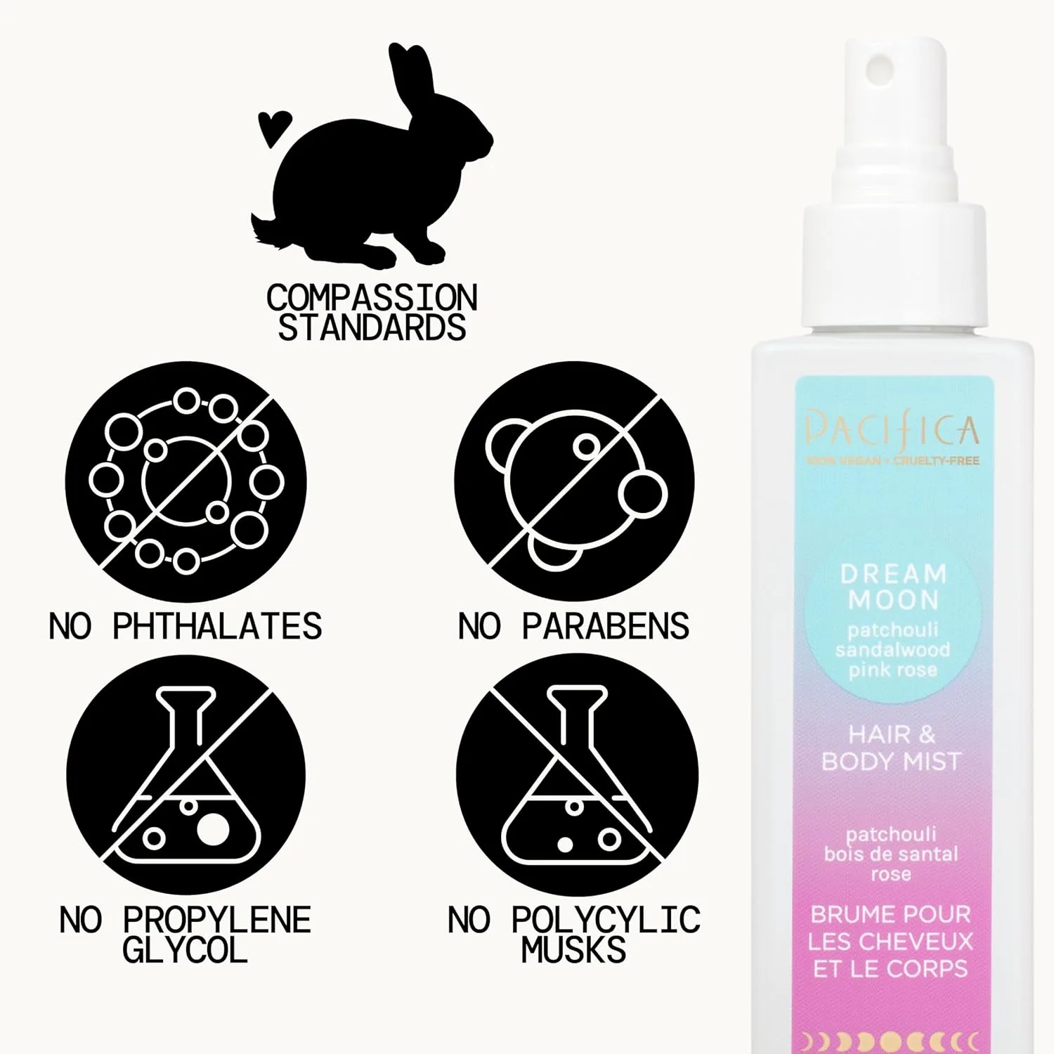 Pacifica Hair Perfume & Body Fragrance Spray Mist - Dream Moon with Vanilla, Almond & Spices – Alcohol-Free, Vegan & Cruelty-Free, 6.5 oz