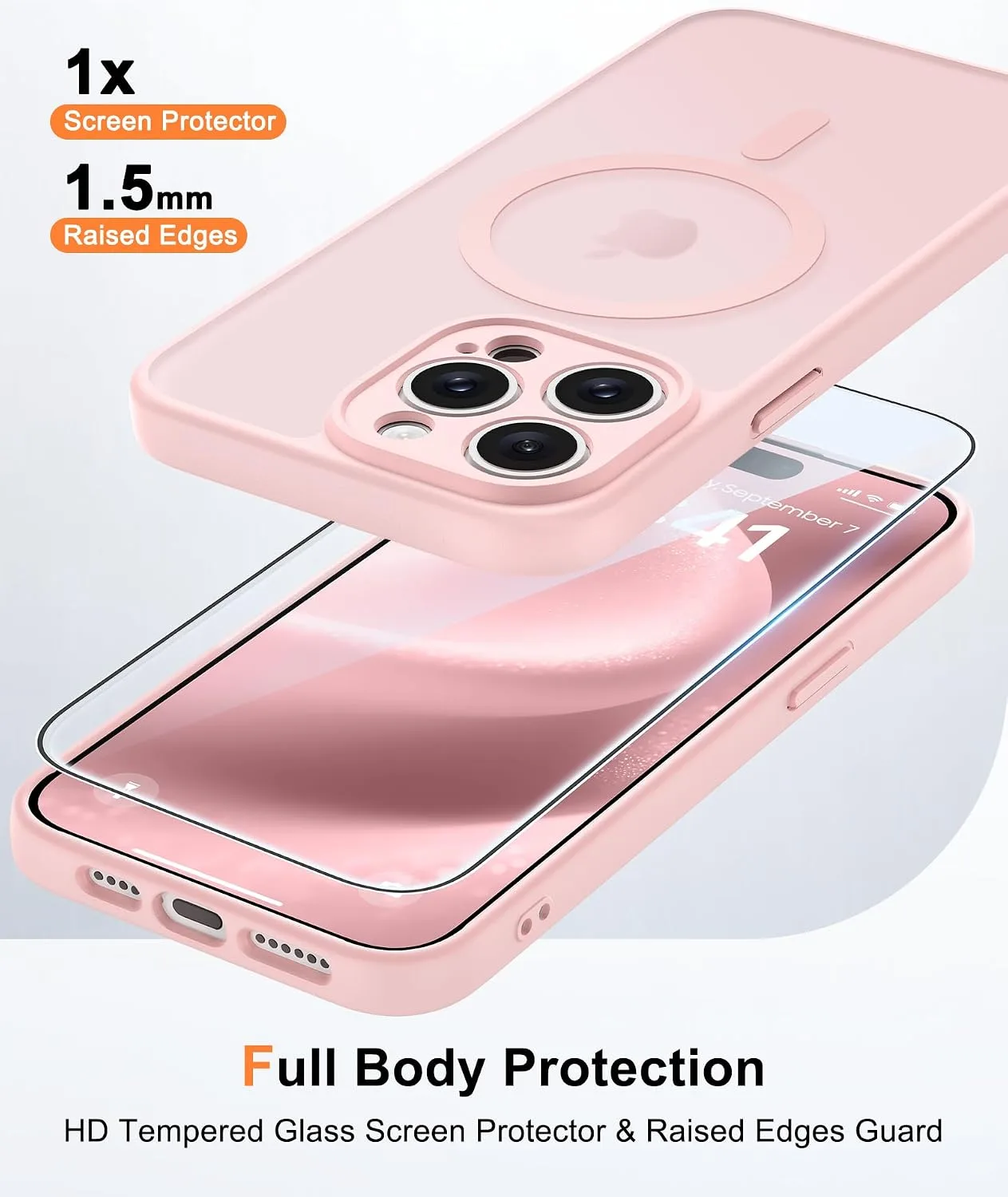 FNTCASE for iPhone 15-Pro Max Case Fit for MagSafe Light Pink