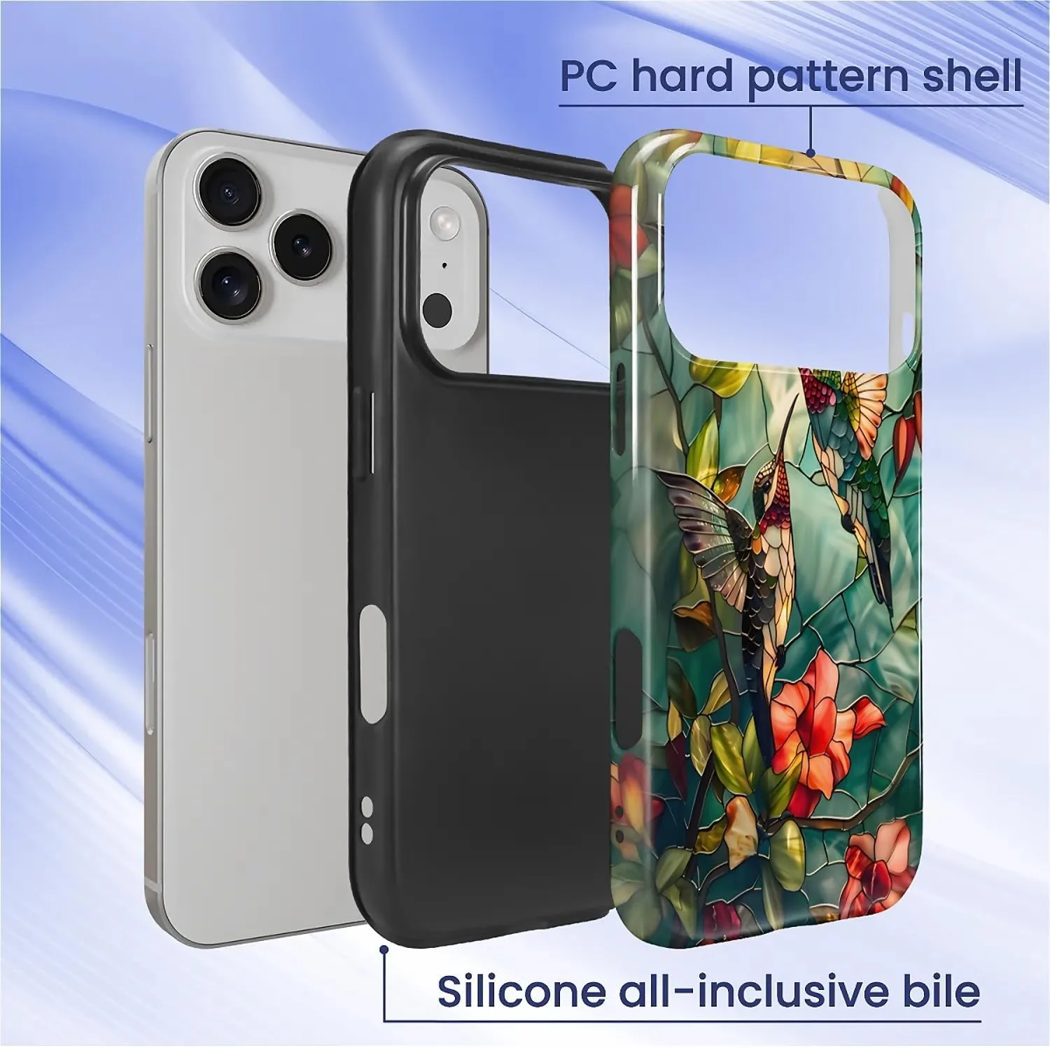 DAIZAG Case for iPhone 17 Pro,Mixed 2 Layer Design Shockproof Soft TPU Ddouble Protection Phone Case for iPhone 17 Pro-Gorgeous Hummingbird