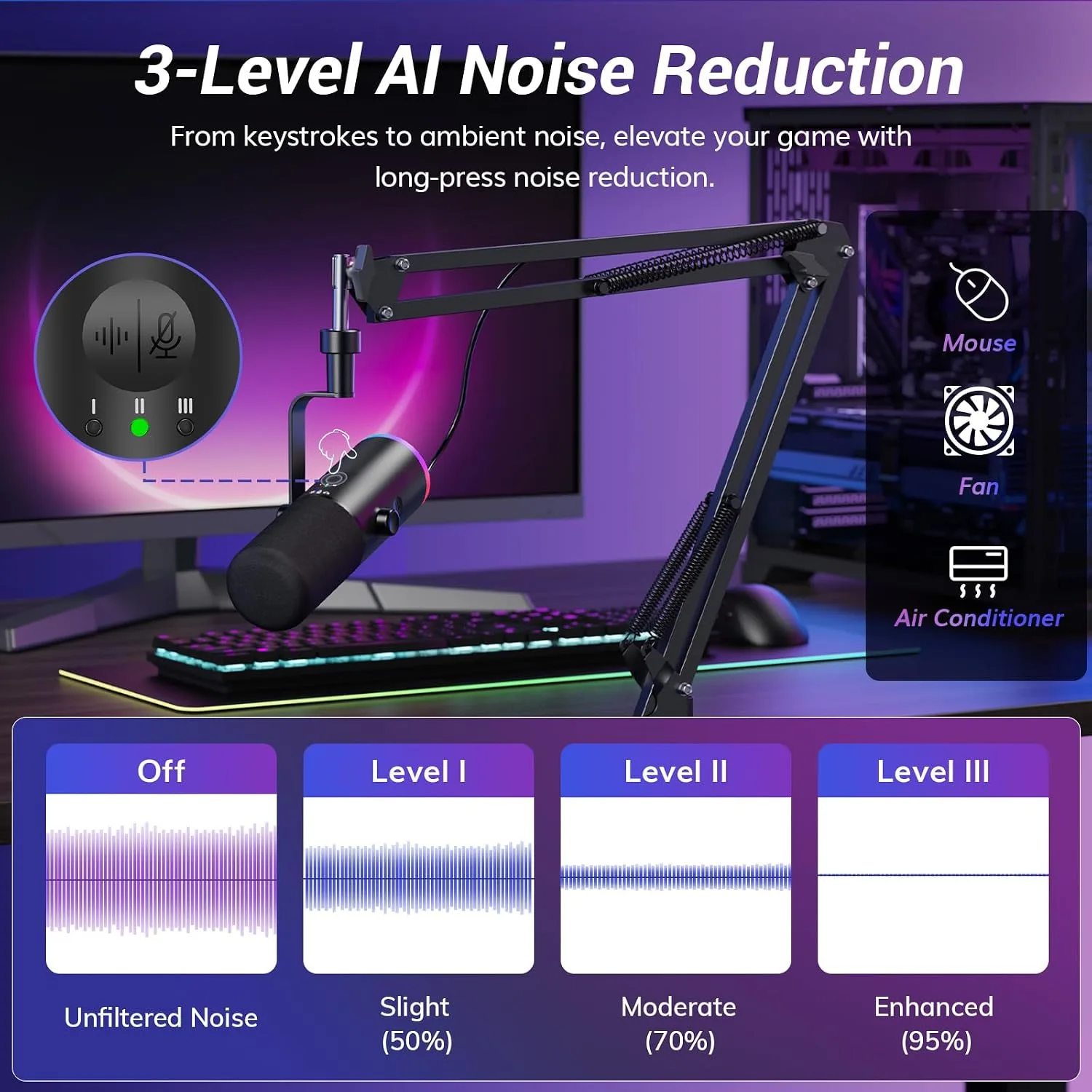 TONOR Dynamic Gaming Microphone XLR/USB Mic with AI Noise Cancellation