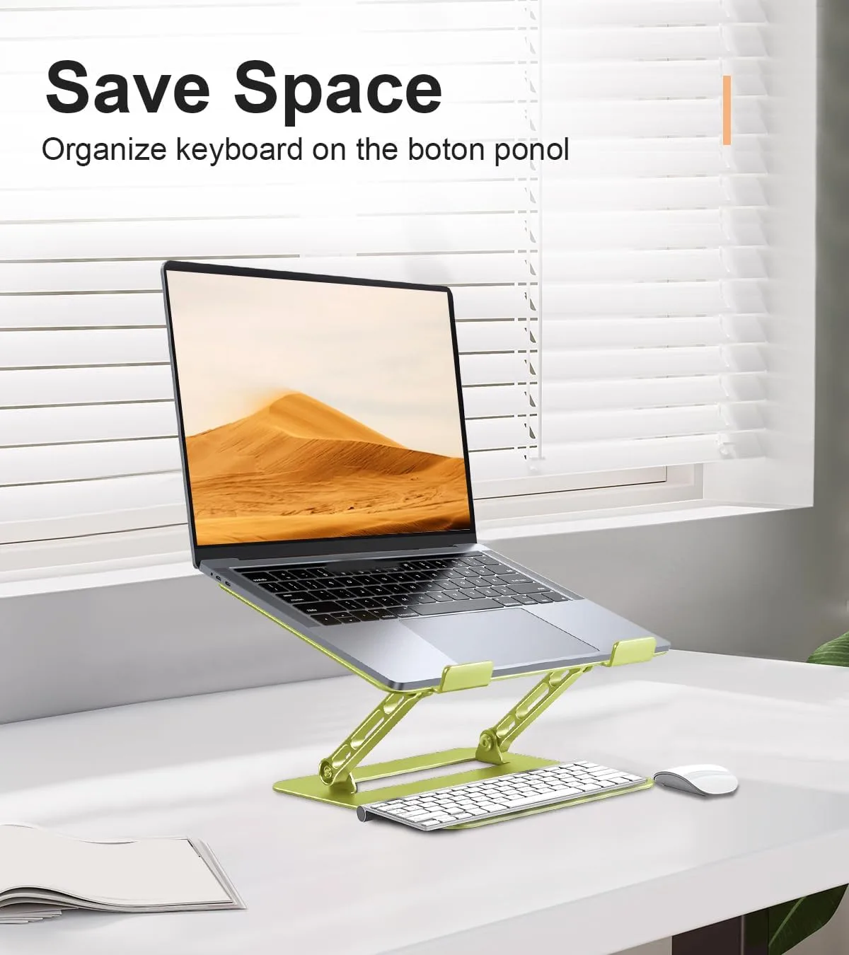 Aoviho Laptop Stand for Desk,Adjustable Laptop Stand Holder and Riser,Foldable Aluminum Notebook Computer Stands for MacBook Air Pro HP Lenovo Dell Samsung Chromebook, 10-15.6 inch,Yellow Green