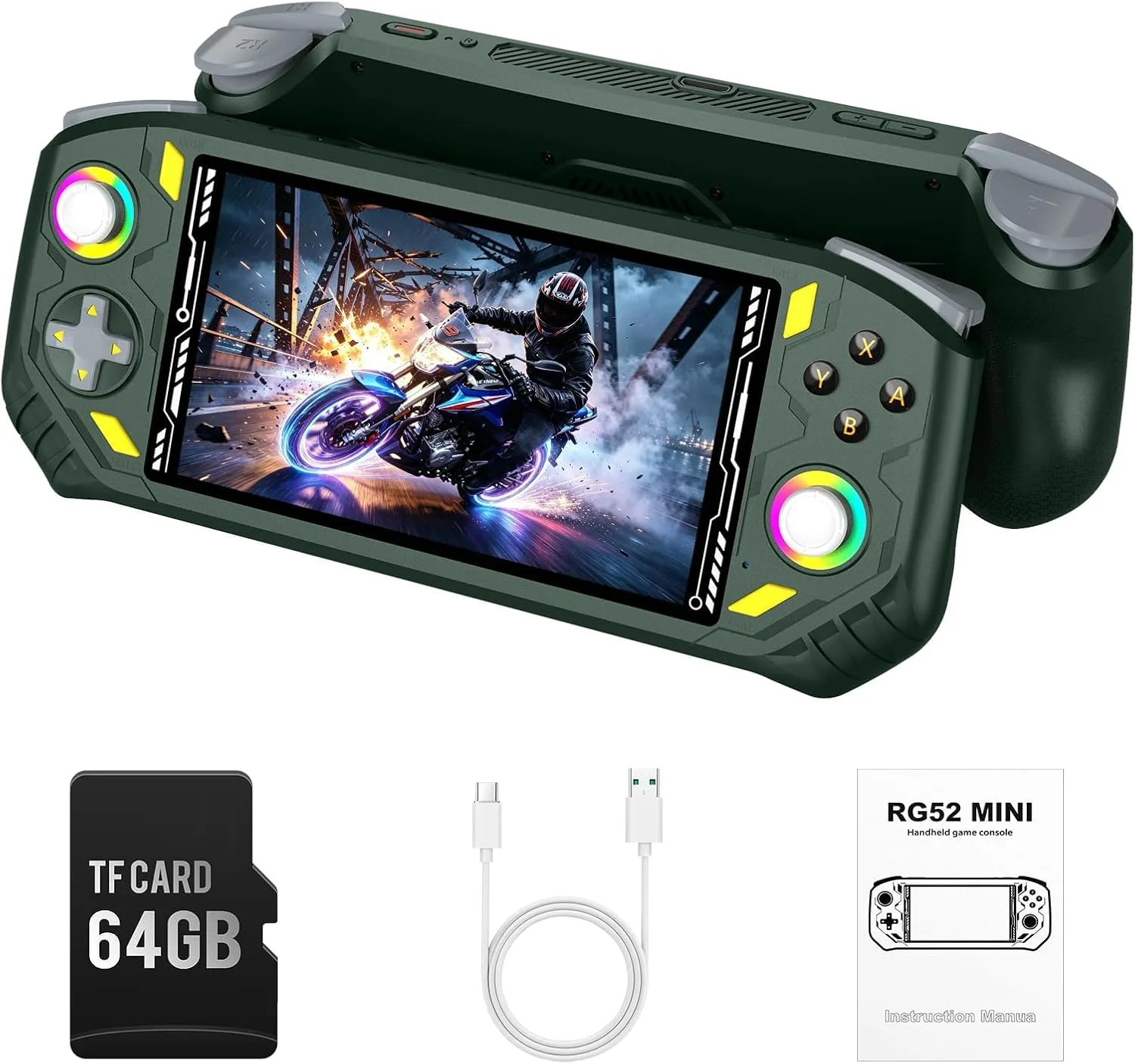 RG52MINI Retro Handheld Game Console, 5.5 Inch IPS HD Screen, Portable Dual System, 64GB Support 30+ Emulators & 22000+ Games, WiFi Multiplayer, HDMI Output, 5000mAh Battery (Green)