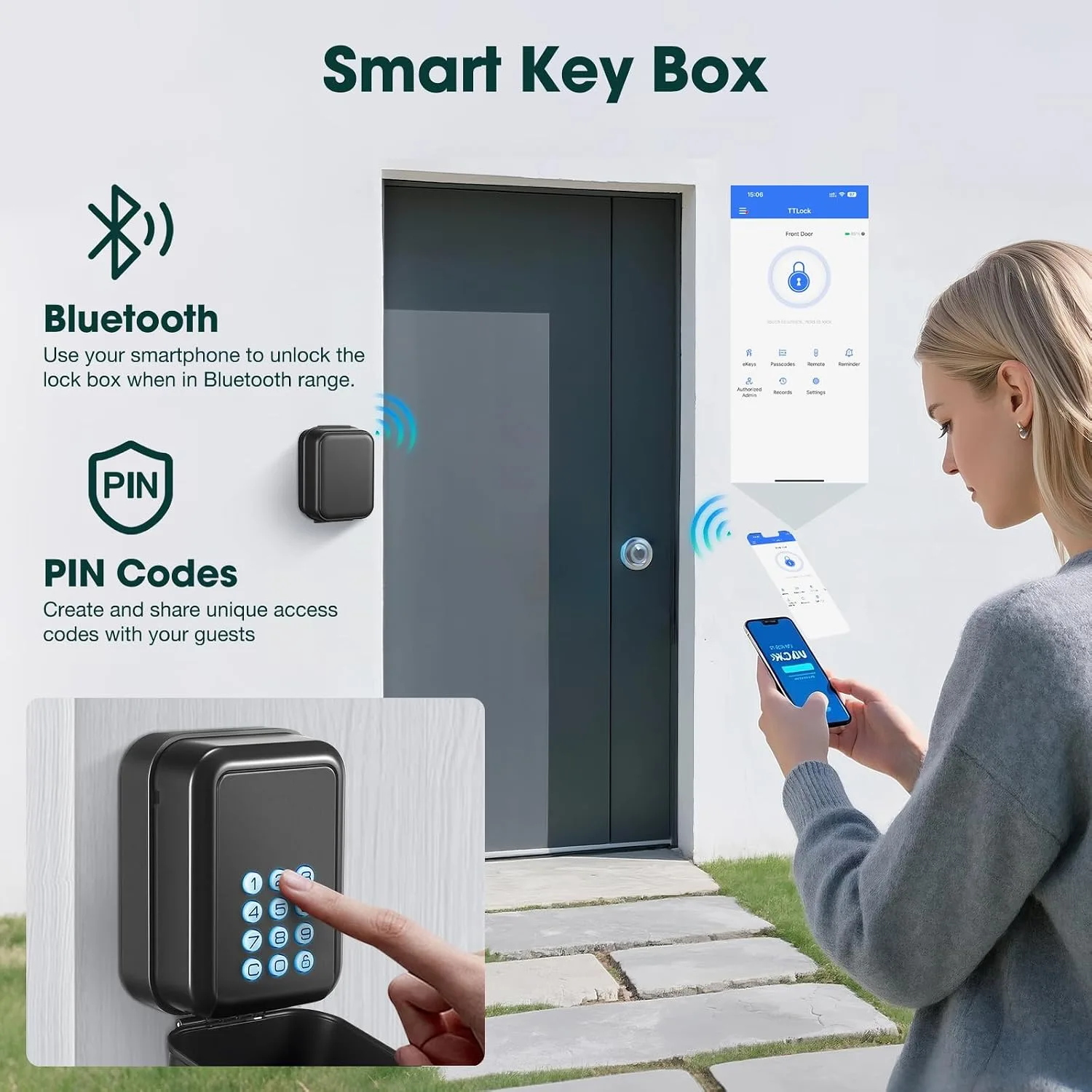 Smart Key Lock Box Electronic Bluetooth Lock Box with APP Control & PIN Code Types,Share eKey Wall Mounted Lock Box for Airbnb Realtor House Office(Black)