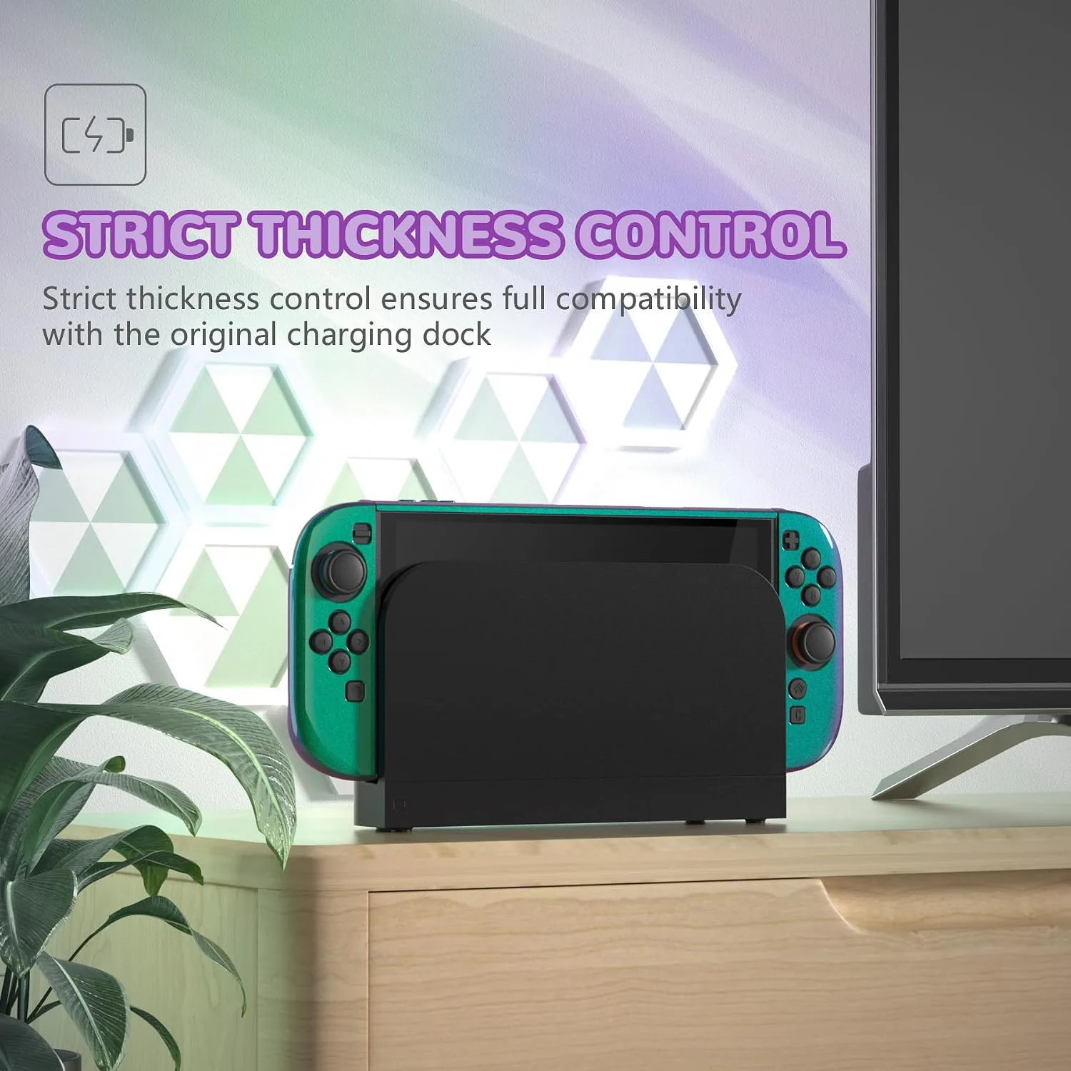 PlayVital Protective Case for Nintendo Switch 2 with Extra Stand & Thumb Grip Caps | Split Design, Dockable Hard Cover Shell for Nintendo Switch 2 | Solid Color Series, Chameleon Green Purple