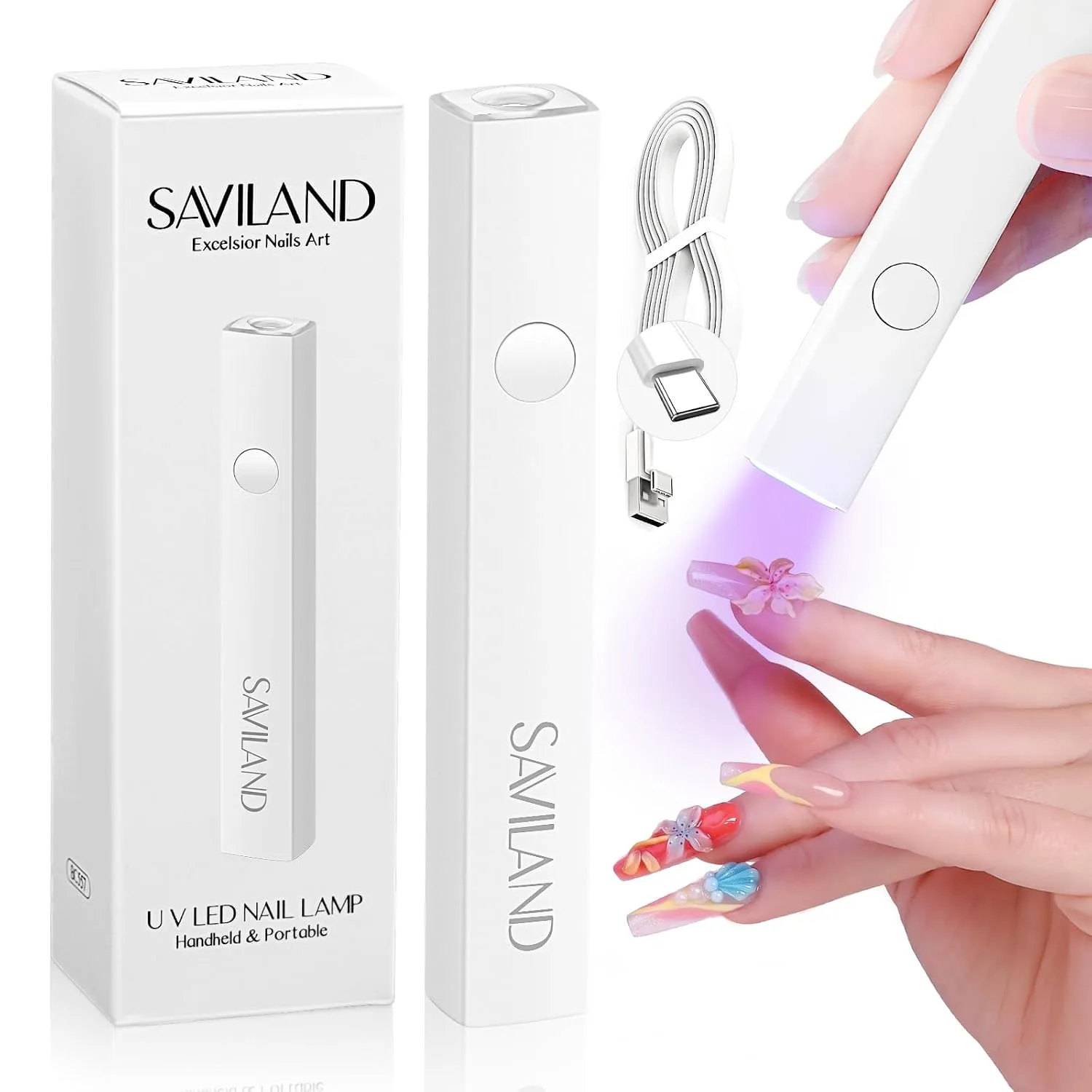 SAVILAND Cordless Mini U V Nail Lamp, Handheld U V Light for Gel Nails, 6W