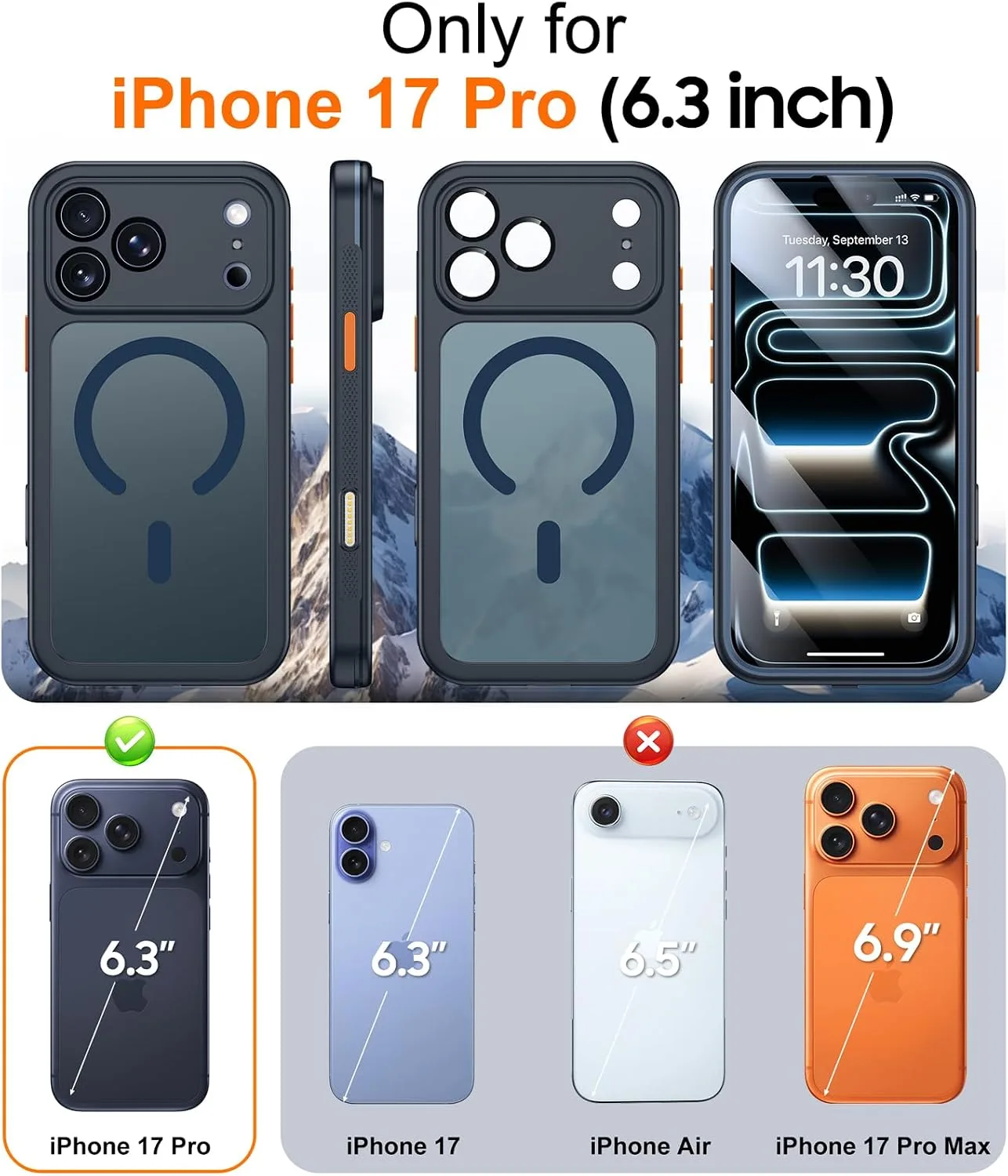 Red2Fire for iPhone 17 Pro Case with Built-in Screen Protector &Camera Protector, Compatible with MagSafe, Military Grade Drop Proof, Full-Body Bumper Shockproof Dustproof Phone Cover 6.3" Blue