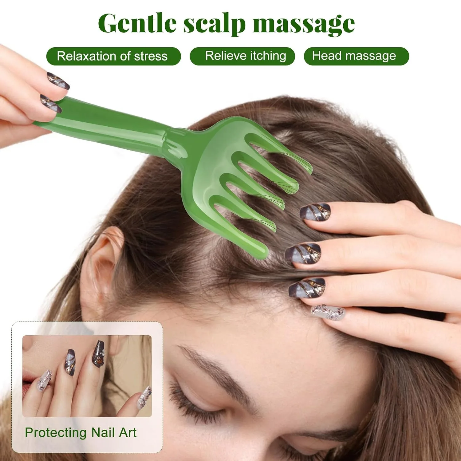 gemshan 3Pcs Jade Eye Mask and Resin Hair Comb Set, Natural Green Jade Cooling Eye Mask + Resin Guasha Scalp Massager, for Eye Fatigue & Head Stress Relief, Ideal Gift for Esthetician Home Use