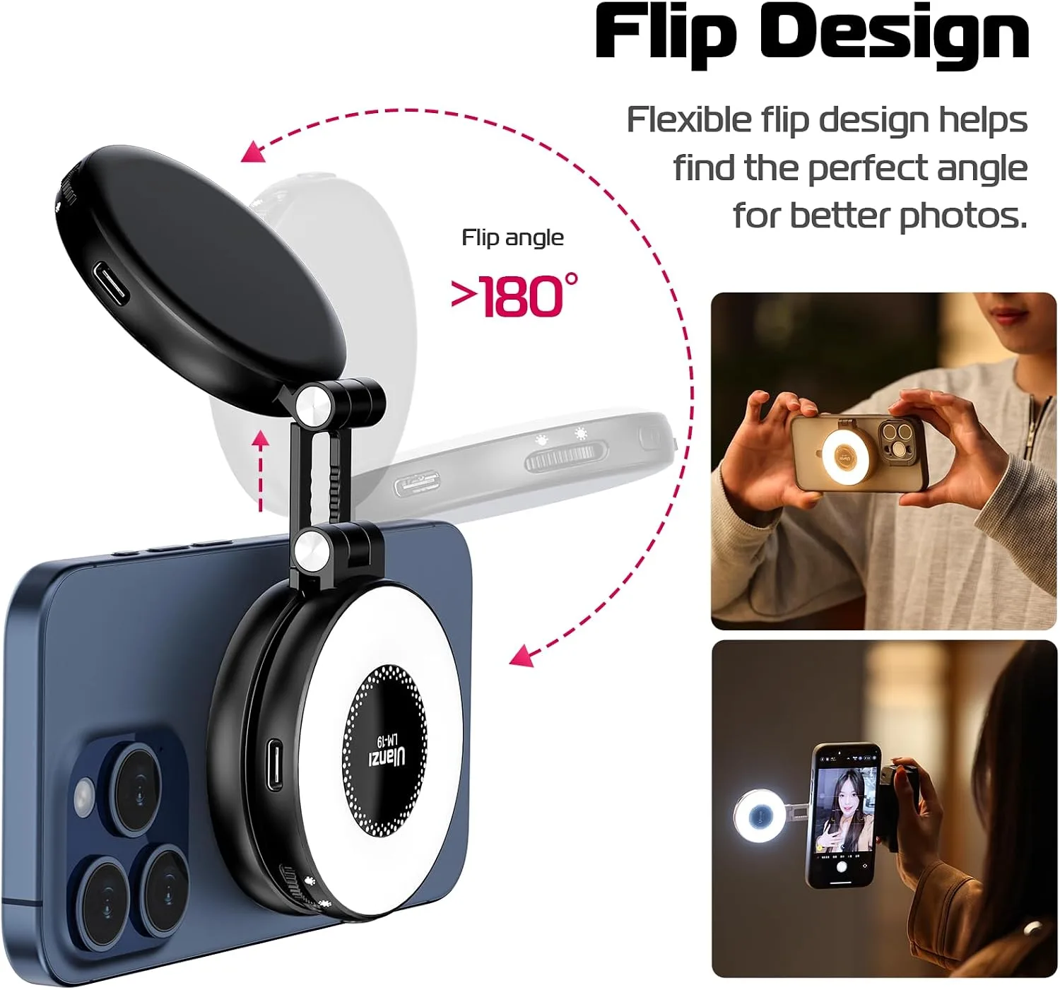 ULANZI LM19 Magnetic Selfie Light, LED Phone Ring Light for iPhone MagSafe, CRI95+ 2500K-8500K Portable Magnetic Phone Fill Lights for Selfies TikTok Video Call Makeup Photography YouTube Vlog - Black