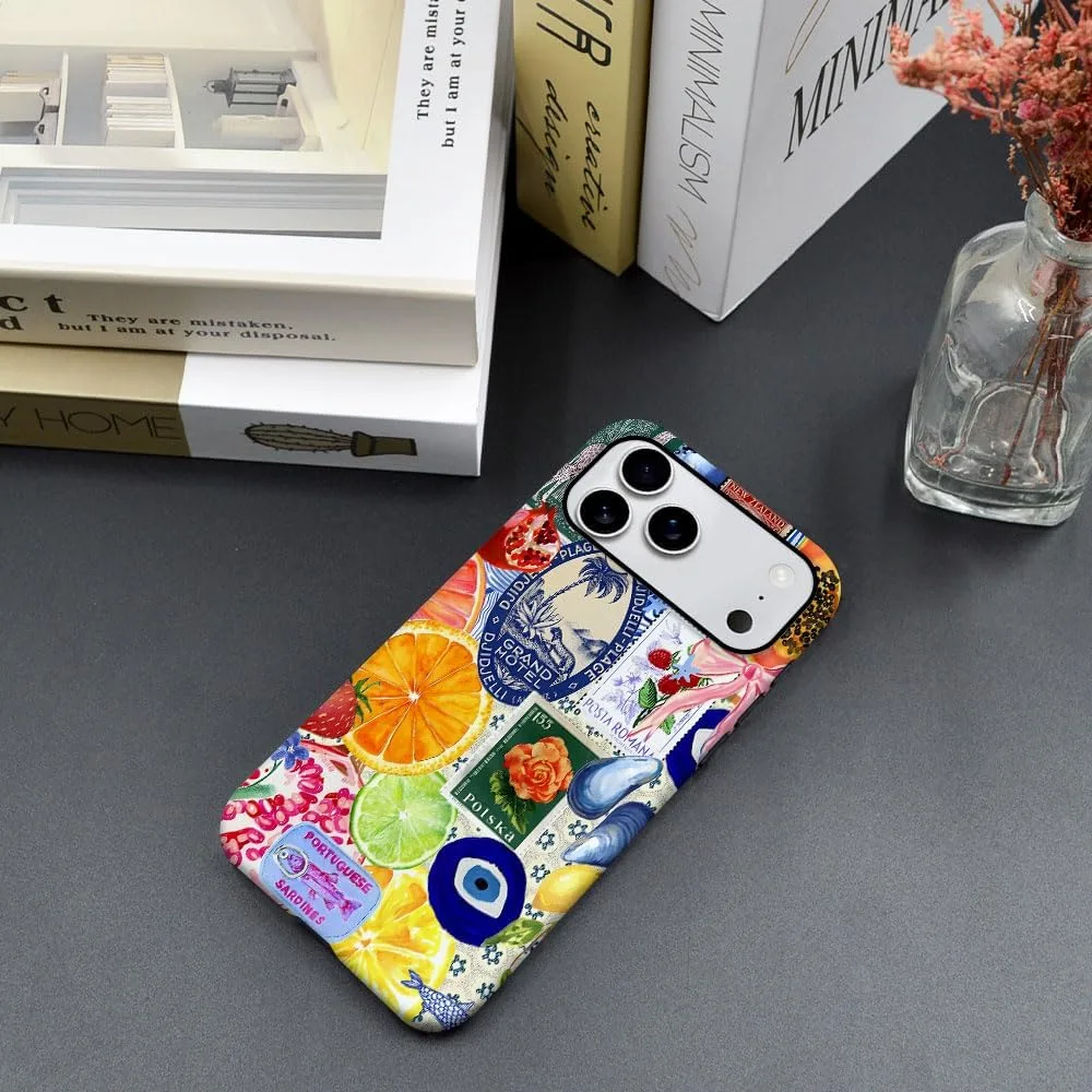 Case Compatible with iPhone 18 Pro Max/iPhone 17 Pro Max,Fall Prevention Hybrid 2-Layer Hard Shell Phone Cover for Girls Boys,Bow European Summer Lemon Collage