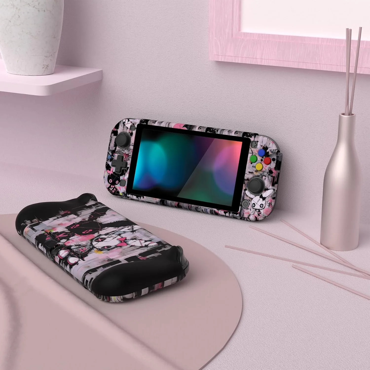 PlayVital ZealProtect Halloween Protective Case for Nintendo Switch Lite, Ergonomic Grip Cover - Durable Comfort Anti-Slip Anti-Scratch w/Screen Protector & Thumb Grip Button Caps, Lovely Punky Bunny