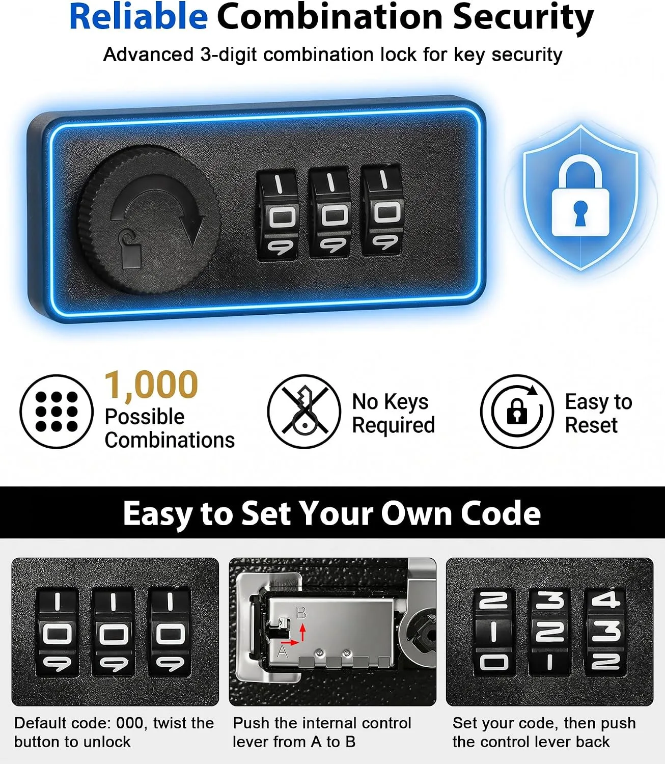 KYODOLED Key Box, 40-Key Lock Box with Combination Lock, Wall Mount, Black