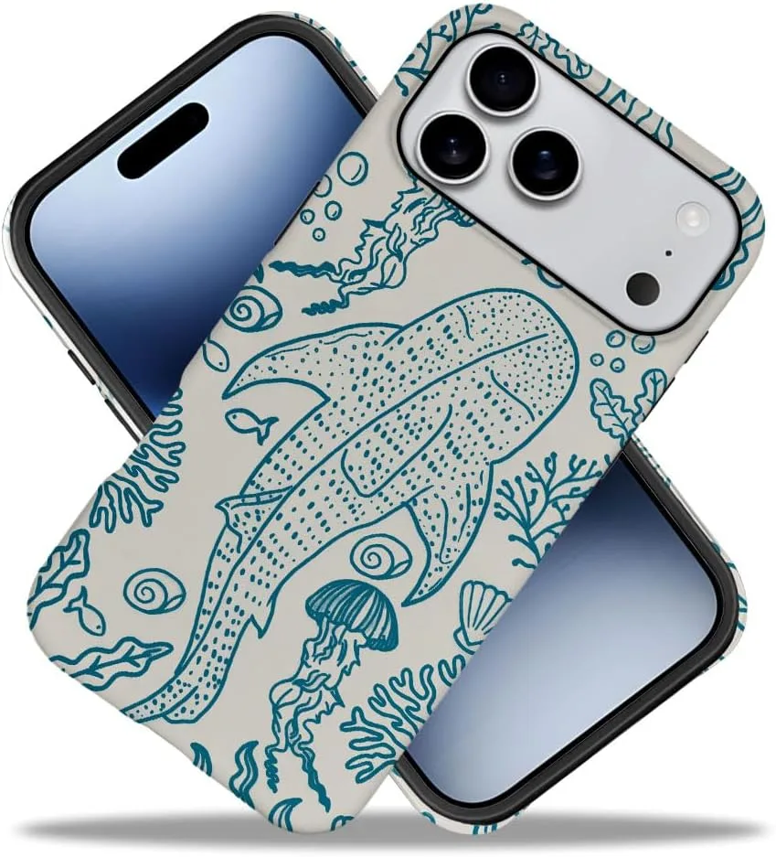 Case Compatible with iPhone 18 Pro Max/iPhone 17 Pro Max,Fall Prevention Hybrid 2-Layer Hard Shell Phone Cover for Girls Boys,Oceans Whales Sharks