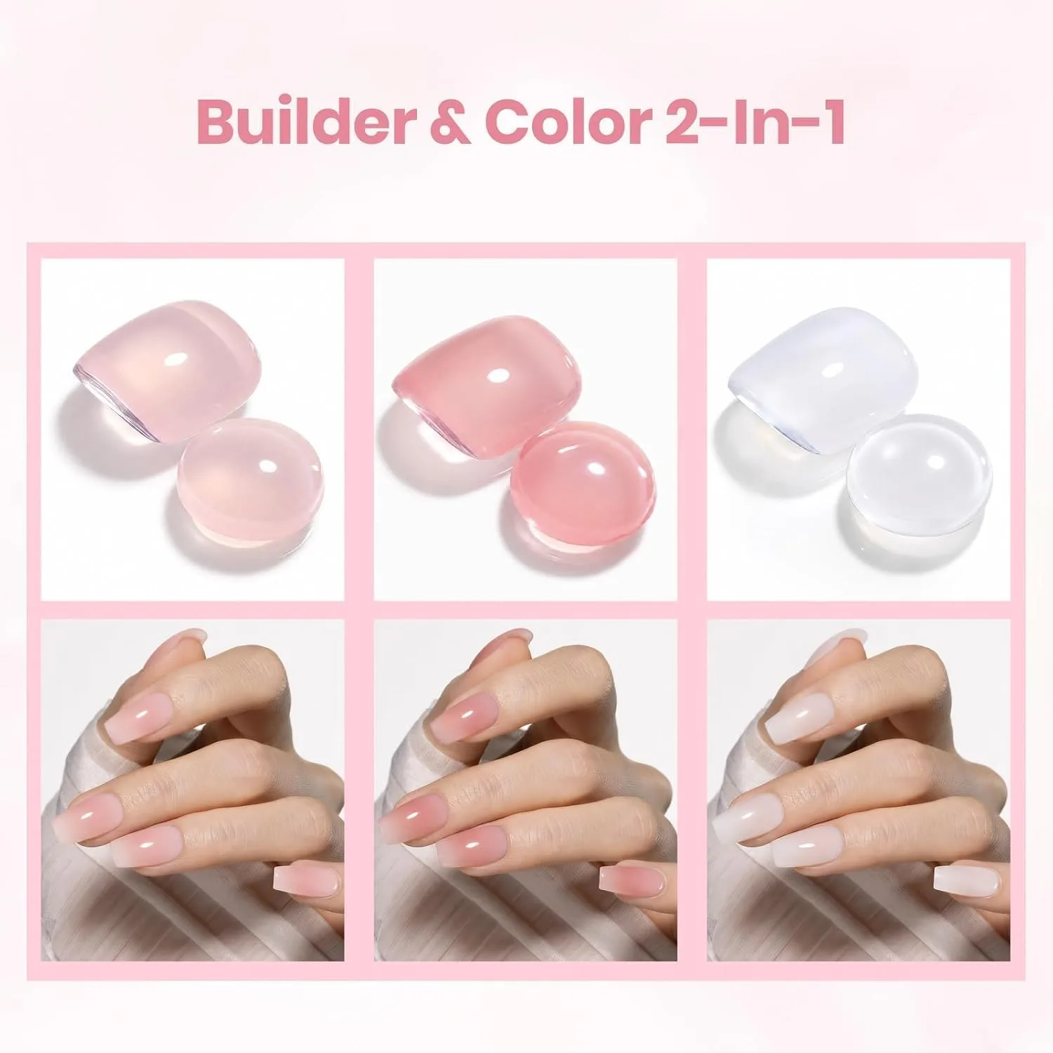 Beetles Builder Gel Kit HEMA FREE, 3 Colors & Nail Primer, Base Top Coat