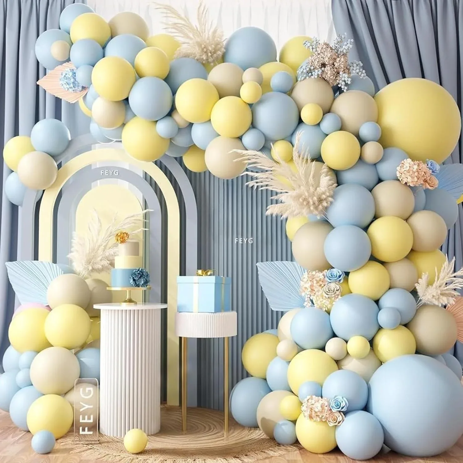 Pastel Blue Yellow Balloon Garland Arch Kit, Gender Reveal Latex Balloons