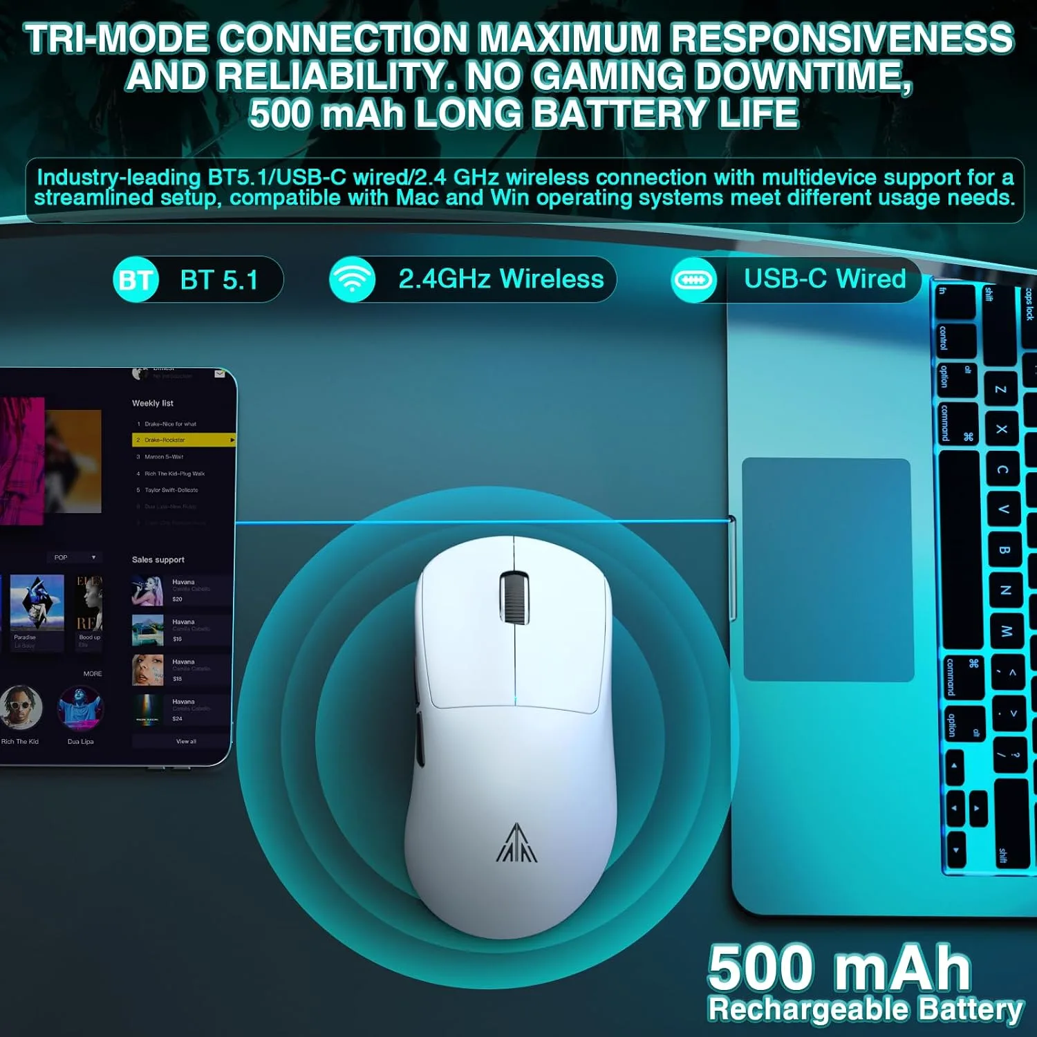 SOLAKAKA SM850 Gaming Mouse Wireless 24000 DPI Lightweight PC Gamer Mice
