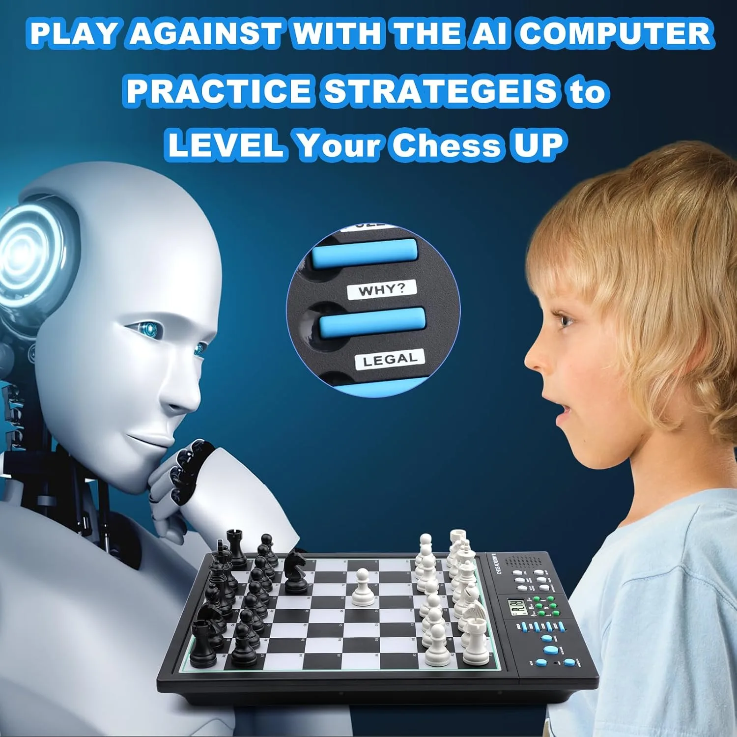 LC2B Advanced Electronic Chess Set with ELO 2200+ Engine & Talking AI Tutor, Comfortable Size Electronic Chess Board Perfect for Chess Lovers, Smart Computer Chess Game Set with Strong Magnet(Black)