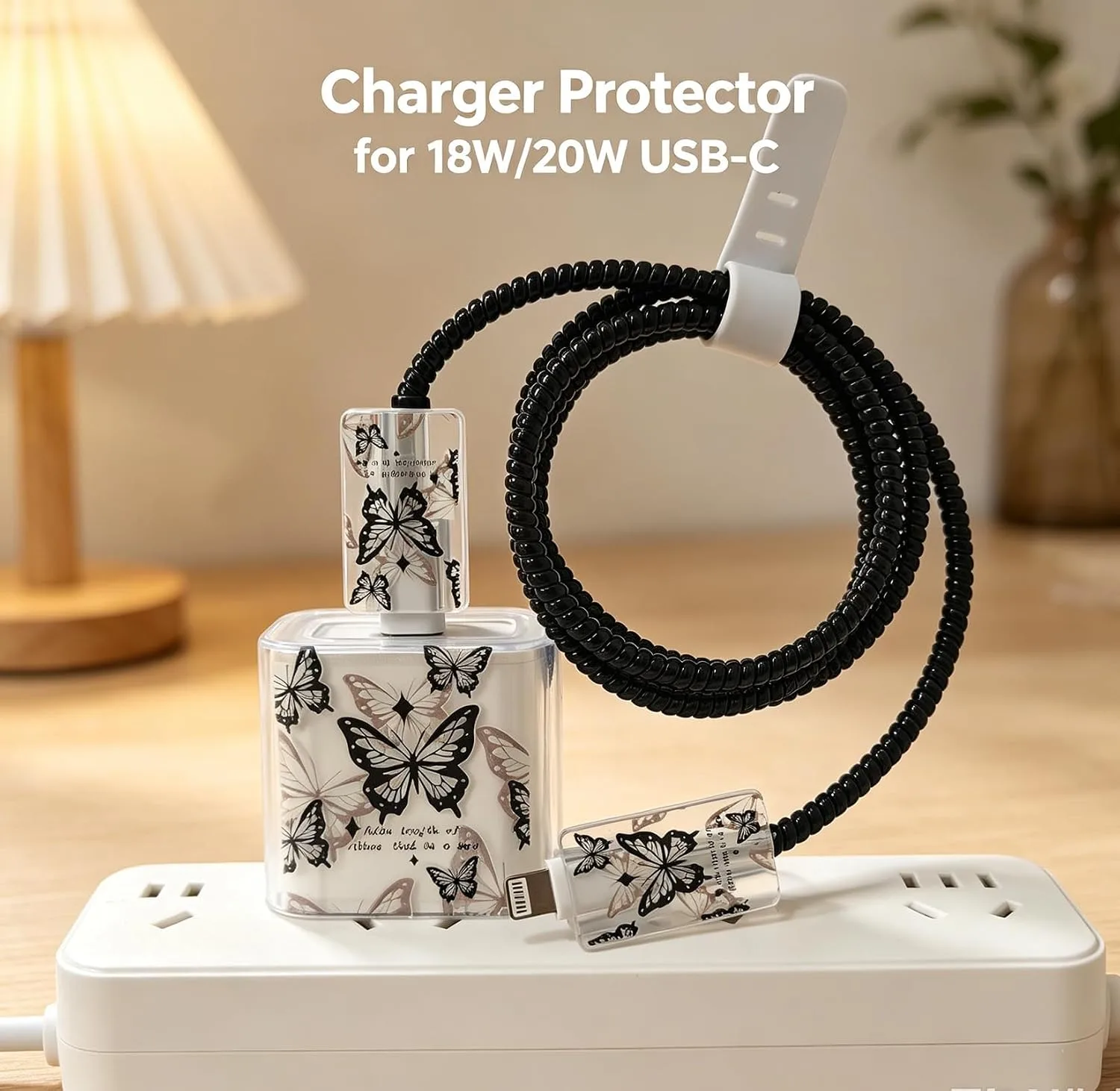 Compatible with iPhone 18W/20W USB-C Charger Protector Cover, 3D Cute Cartoon Charger Case for Apple iPhone 20W USB-C Power Adapter and Lightning Cable Protective Wire Saver (Butterfly)