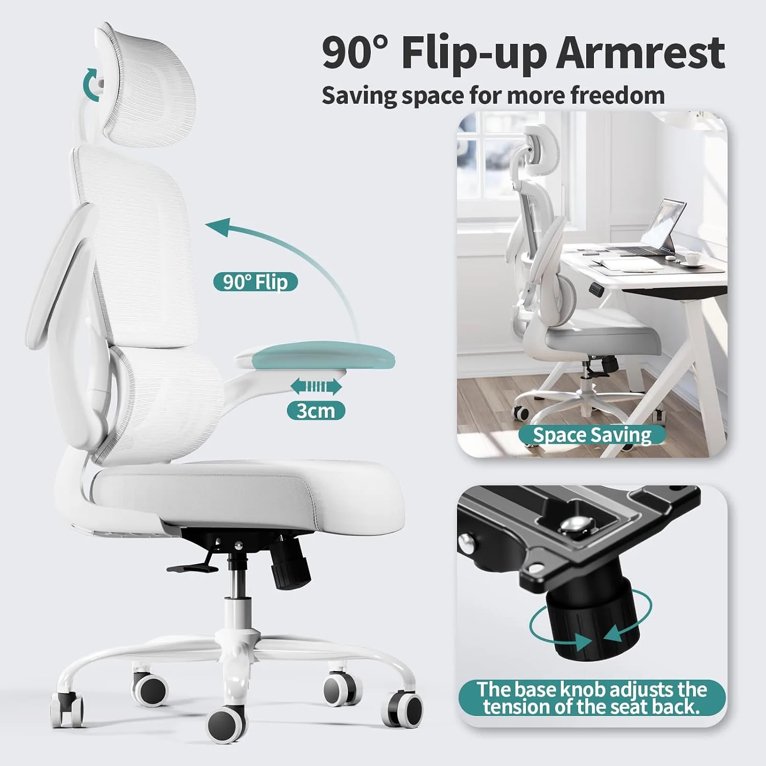 TRALT Office Chair Ergonomic Desk Chair with Lumbar Support White, 1