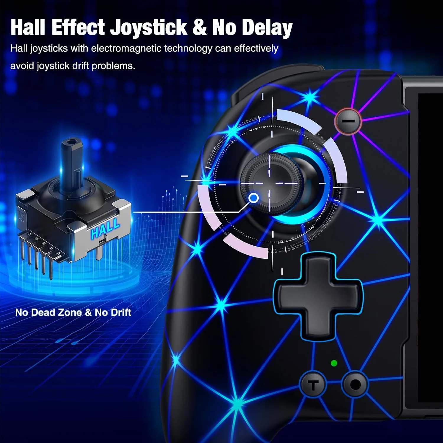 Spican Switch Controllers for Nintendo Switch/Switch OLED, Hall Effect Switch Wireless Pro Controller One-Piece Joypad, Full-Size Handheld Mode Gamepad with RGB Lights/Battery/Turbo/Macro/4 Game Slot