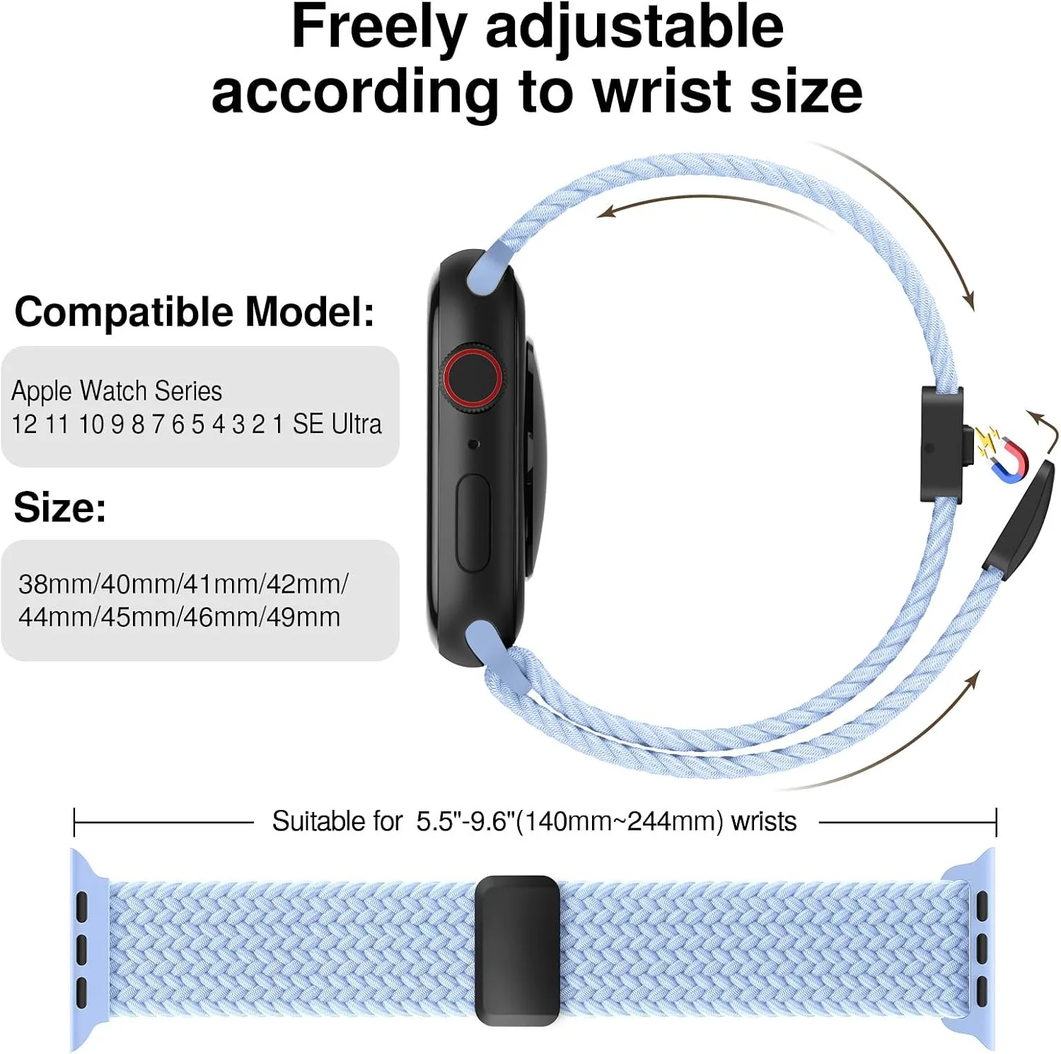 Braided Stretchy Magnetic Sport Band for Apple Watch Bands for Women Men