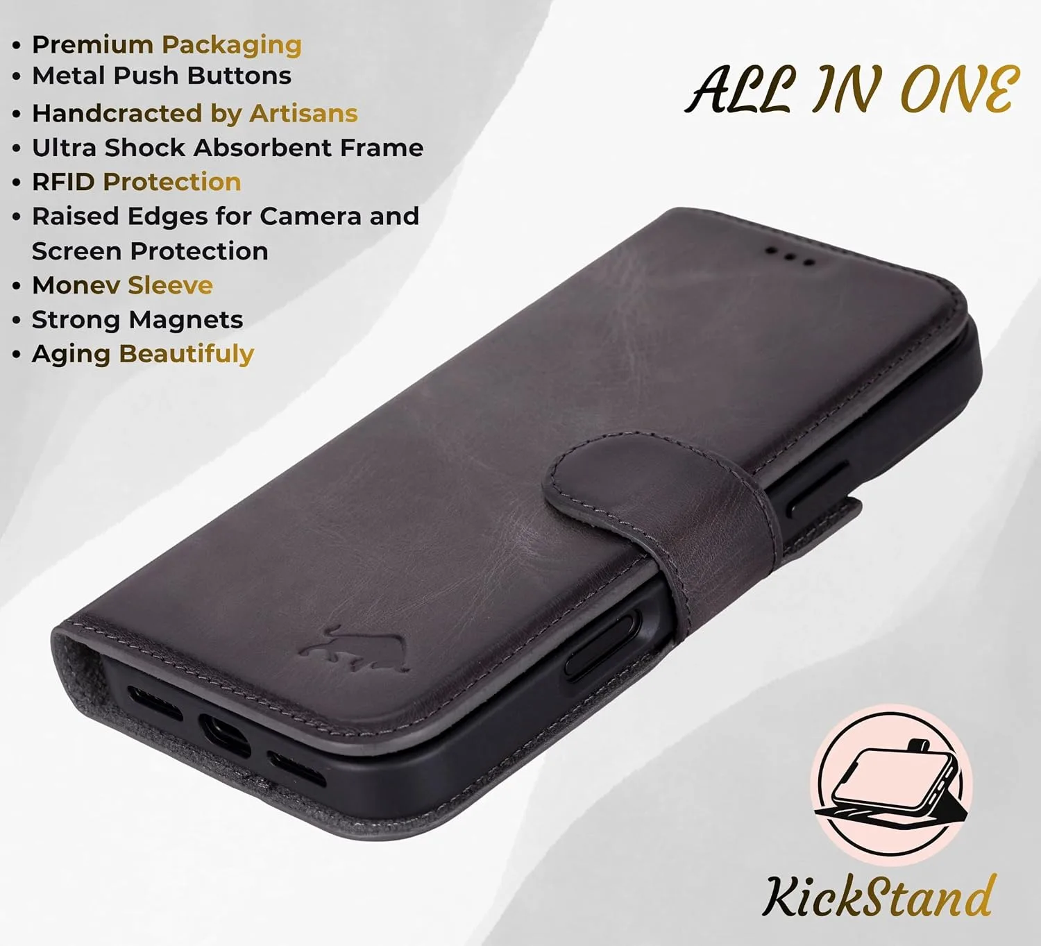 VENOULT Genuine Leather Wallet Case for iPhone 18/17 Pro MAX, Detachable