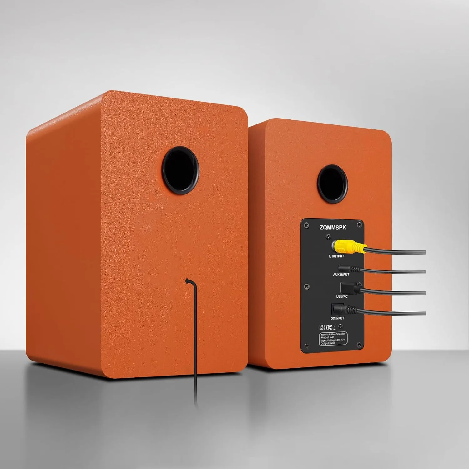 Computer Speakers, Bluetooth 5.3, USB-C, AUX/RCA, 3.5-Inch Woofer, Orange