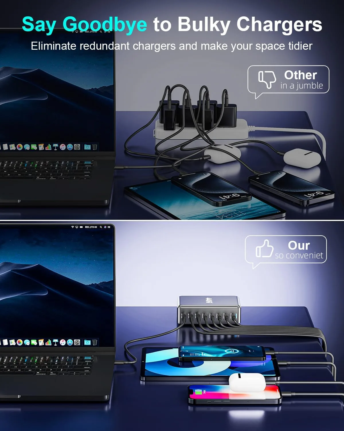 440W USB C Charger Block, 8-Port USB Charging Station with Dual 100W PD