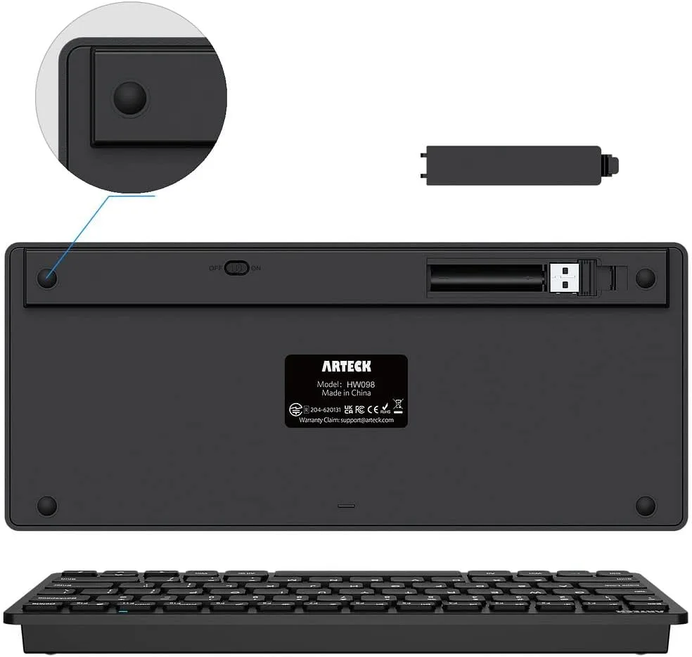 Arteck 2.4G Wireless Keyboard Ultra Slim and Compact Keyboard with Media Hotkeys for Computer Desktop PC Laptop Surface Smart TV and Windows 11/10/8/7, Black