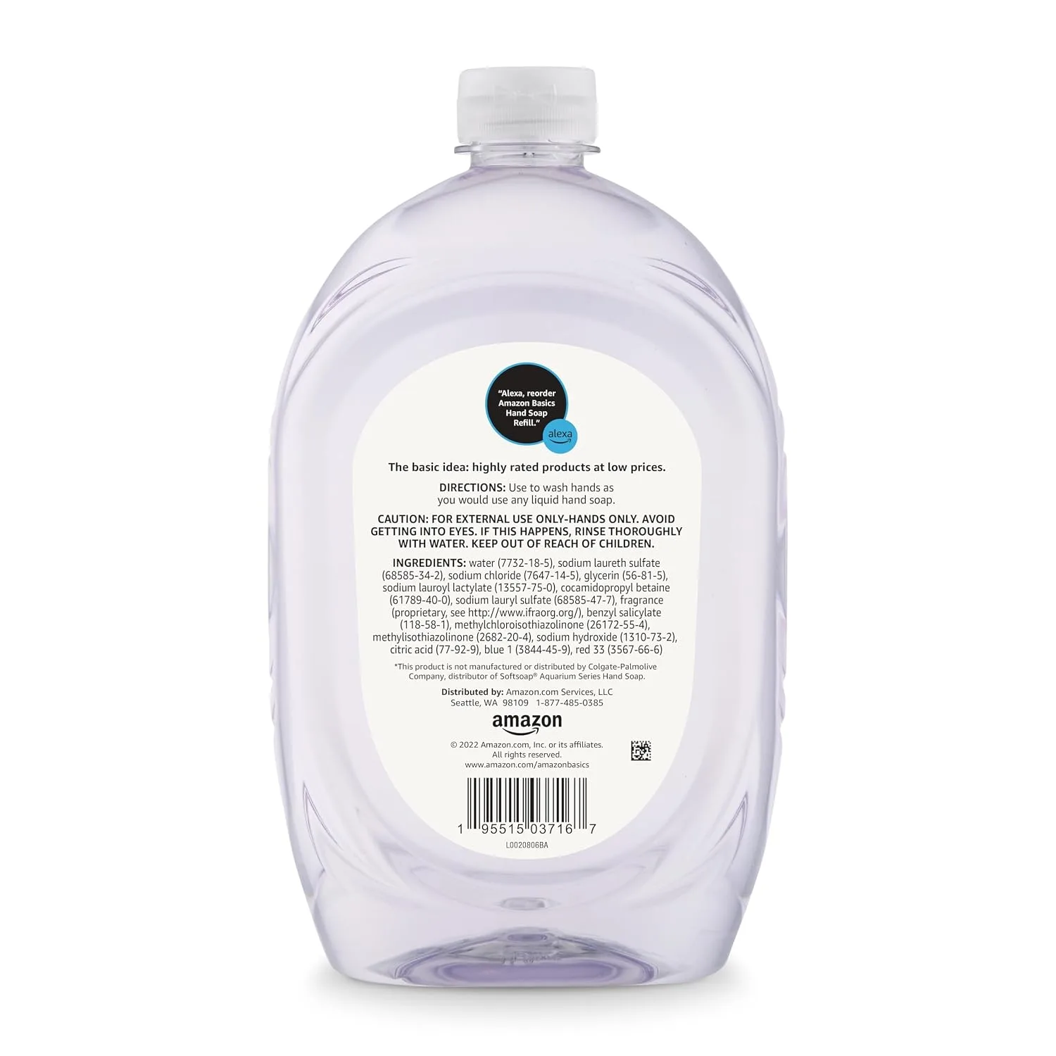 Amazon Basics Gentle & Mild Clear Liquid Hand Soap Refill, Triclosan-Free, Dermatologist-Tested, pH Balanced, Cruelty-Free, 50 Fluid Ounces, 1-Pack (Previously Solimo)