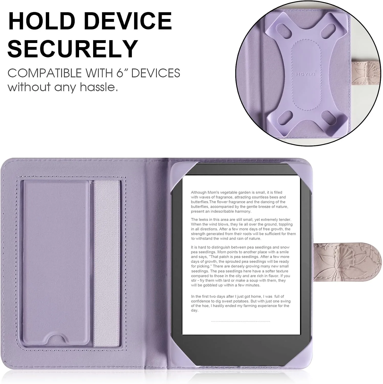 HoYiXi Universal Case for 6 inch eReader,Compatible with Kindle/Kobo Clara HD/Kobo Clara 2E/Paperwhite/Pocketbook/Tolino eReader,with HandStrap/Kickstand, Cover Case for 6'' eReaders,Purple
