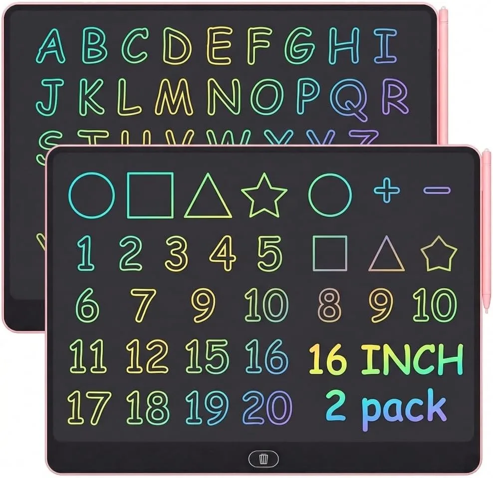 16 Inch LCD Writing Tablet for Kids 2 Pack, Large Drawing Board Doodle Pad, Colorful Screen Erasable Sketch Tablet, Travel Toys and Reusable Learning Gift for Boys Girls (Pink)