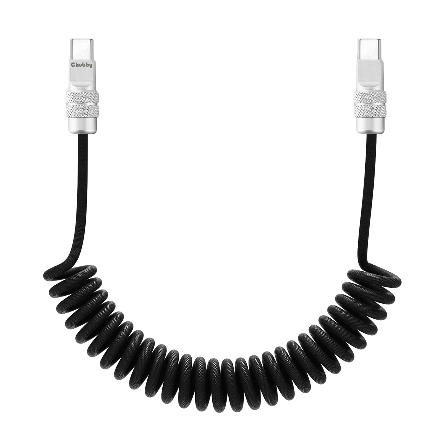 chubbycable USB C to C 240W Braided Coiled Charging Cable, Black, 6FT