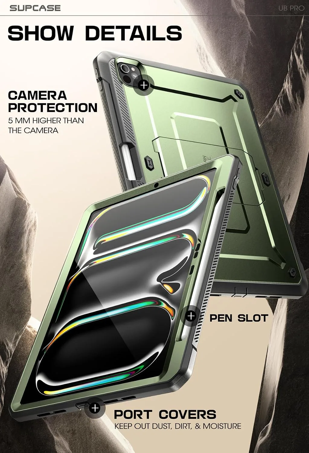 SUPCASE for iPad Pro 13 inch Case M5/M4 2025/2024 with Pencil Holder Green