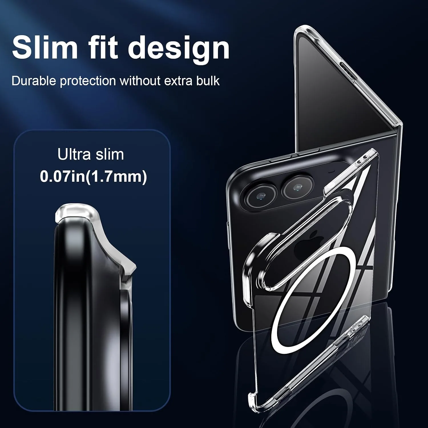 Magnetic Slim Designed for iPhone Duo Case[Compatible with MagSafe],Thin Finish Skin Hard Back Case [Non Yellowing] Ultra Protective Fit Cover with Camera Protection 7.6 Inch (Clear)