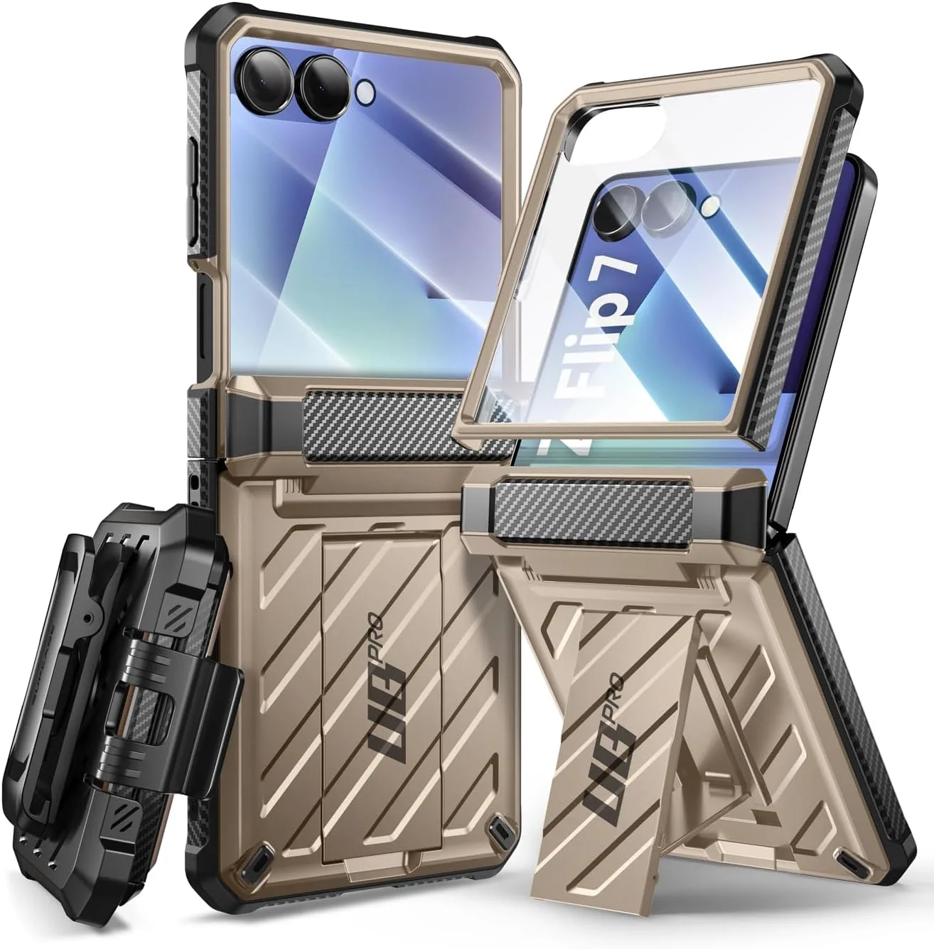 Carcasa Supcase para Samsung Galaxy Z Flip 7 con soporte integrado Desert