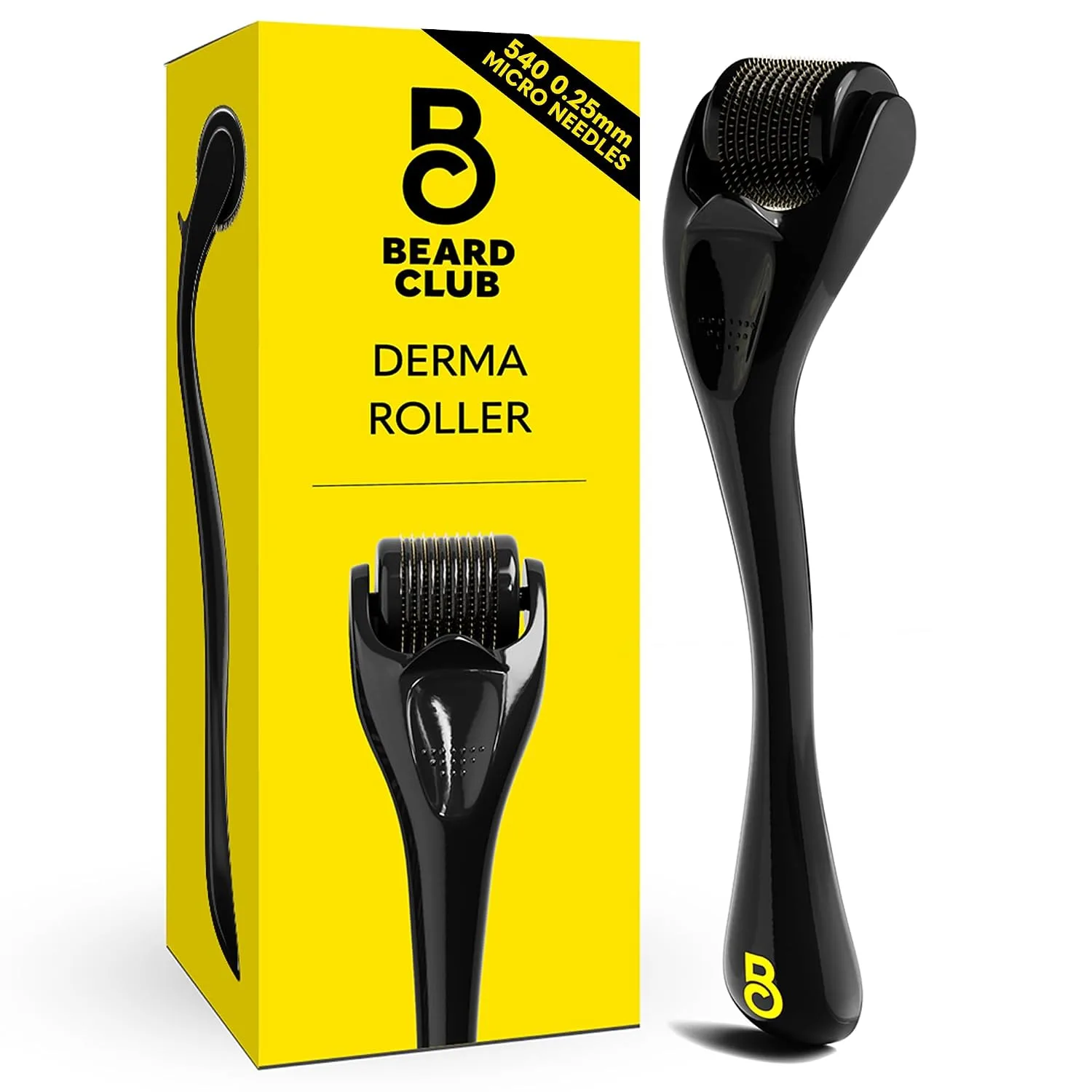 The Beard Club Derma Roller for Face, Body and Scalp - Microneedling for Men and Women with 540 Titanium Microneedles - Beard Roller & Micro Needling Scalp Hair - Black