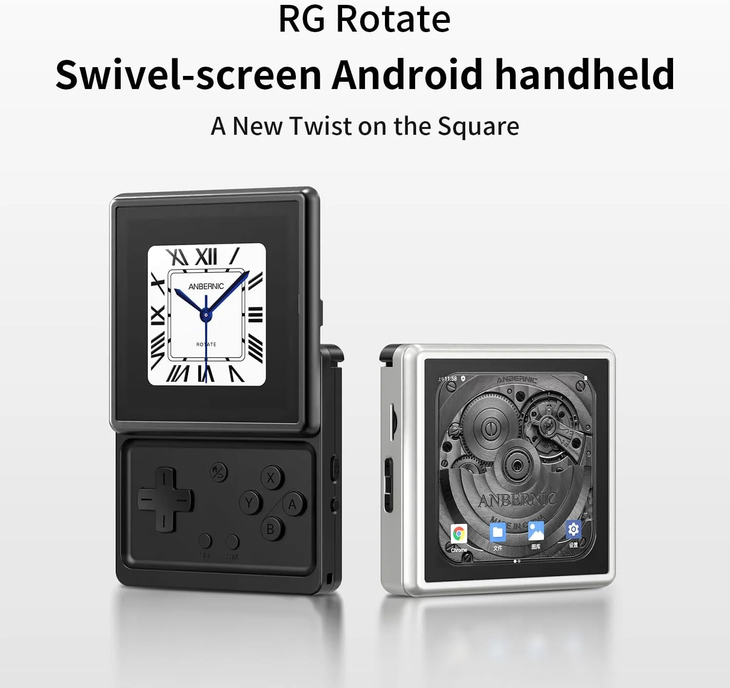 RG Rotate Retro Handheld Game Console, 3.5" Swivel Screen Android Portable Player, Unisoc T618 Chip 3GB+32GB, 2000mAh Battery, Aluminum Alloy + Plastic (Anbernic RG Rotate-Polar Black-NEW)