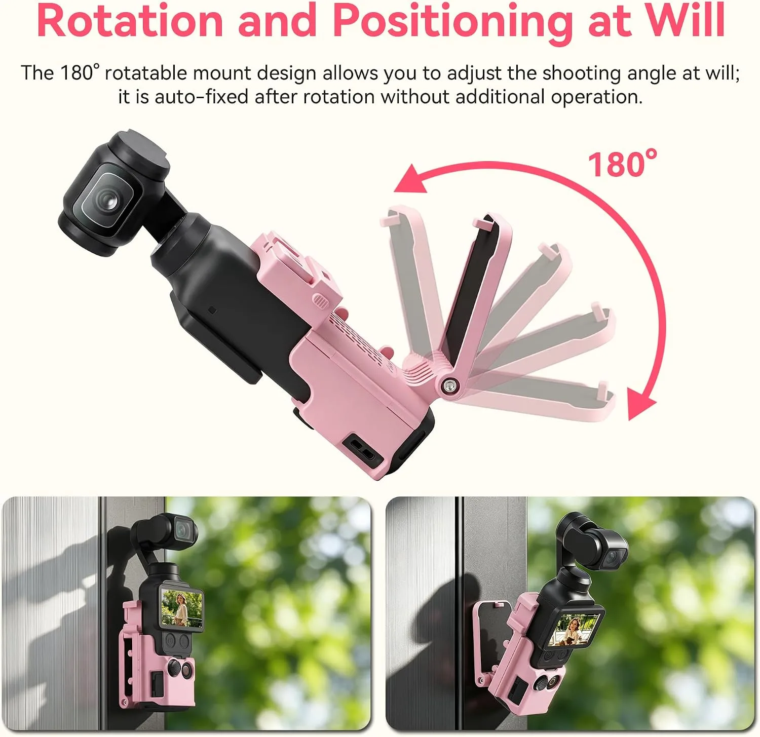 AMAZEAR Magnetic Mount Stand Compatible with DJI Osmo Pocket 4P/4/3/Xtra Muse, Pocket4 Accessories Adapter Clamp Magnet Suction Case Holder on Desktop/Vertical Surface, 180° Adjust Handle, Lightpink
