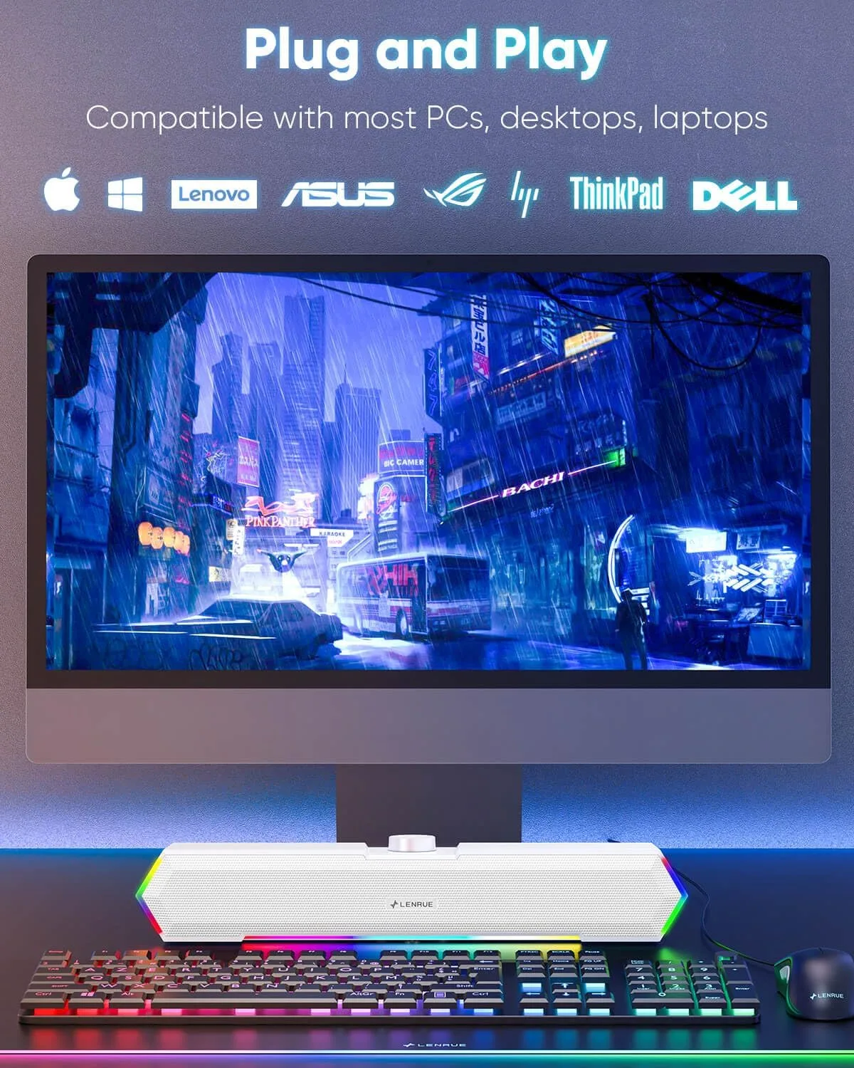LENRUE G11 Computer Speakers for Desktop, Touch Lights PC Speakers with Surge Clear Sound, USB C/USB Powered, AUX Audio for Computer Desktop PC Laptop Desk