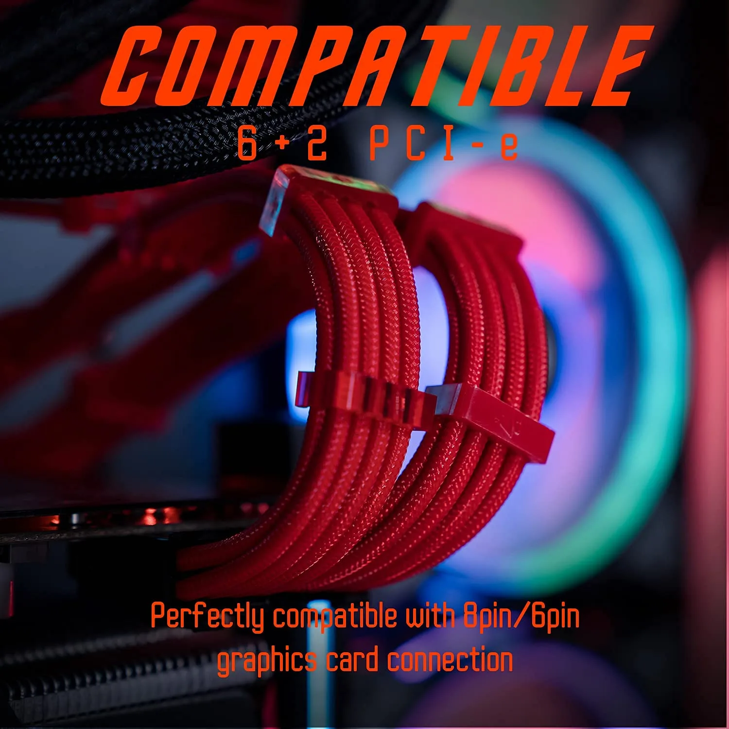 AsiaHorse 18AWG PSU Cable Extension Sleeved Custom Mod GPU PC Audio Video Power Supply Soft Braided Cables with Two Color Comb Kit 24P/8P to 6+2P/ 8P to 4+4P 30CM