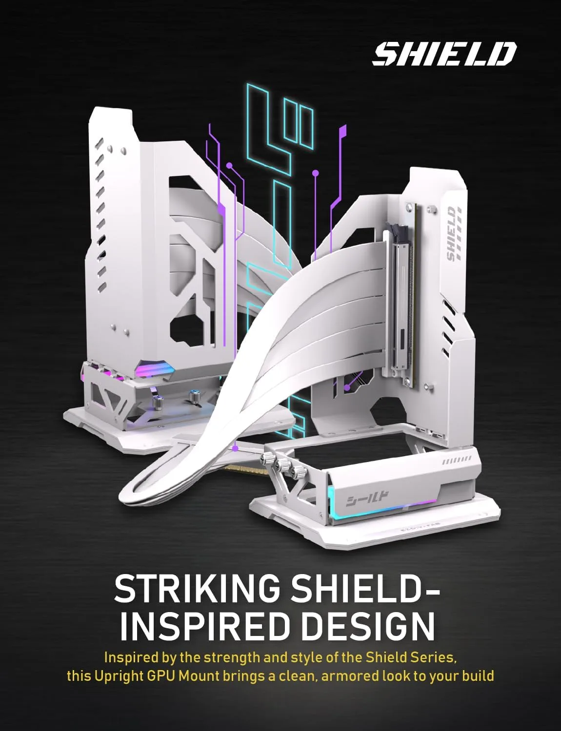 EZDIY-FAB Shield ARGB Upright GPU Mount, PCIe 5.0 Riser Cable, 400mm, White