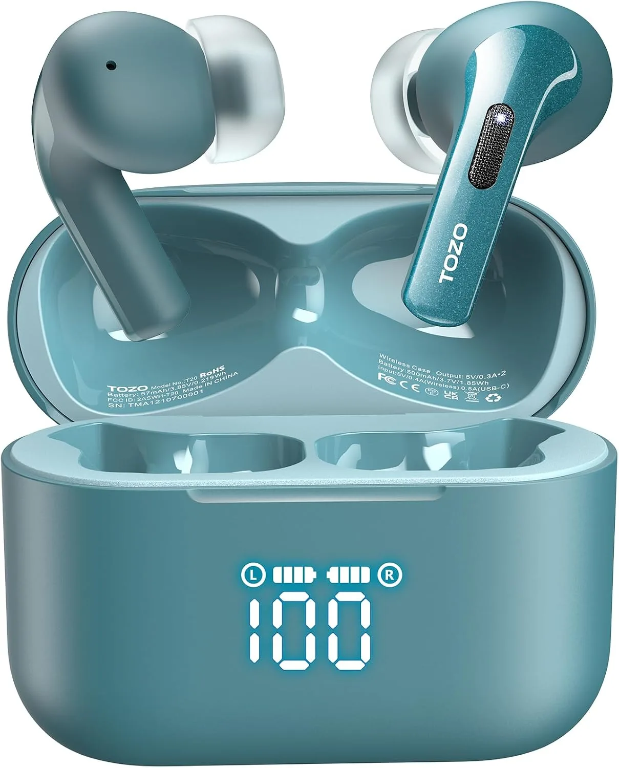 TOZO T20 Wireless Earbuds 97H Playtime, Wireless Charging LED Display Case