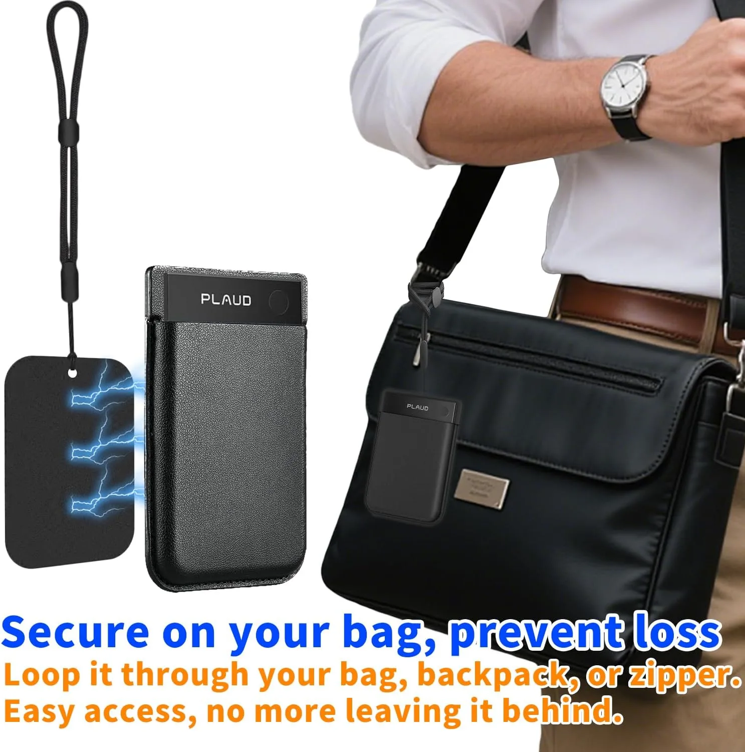 3-in-1 Kit for Plaud Note AI/Pro AI Recorder with Neck/Wrist/Clip, Attaches via Steel Plates to Magnetic Case. Secure Drop-Proof Carry. (Black, Plaud Note AI/Pro AI Recorder)
