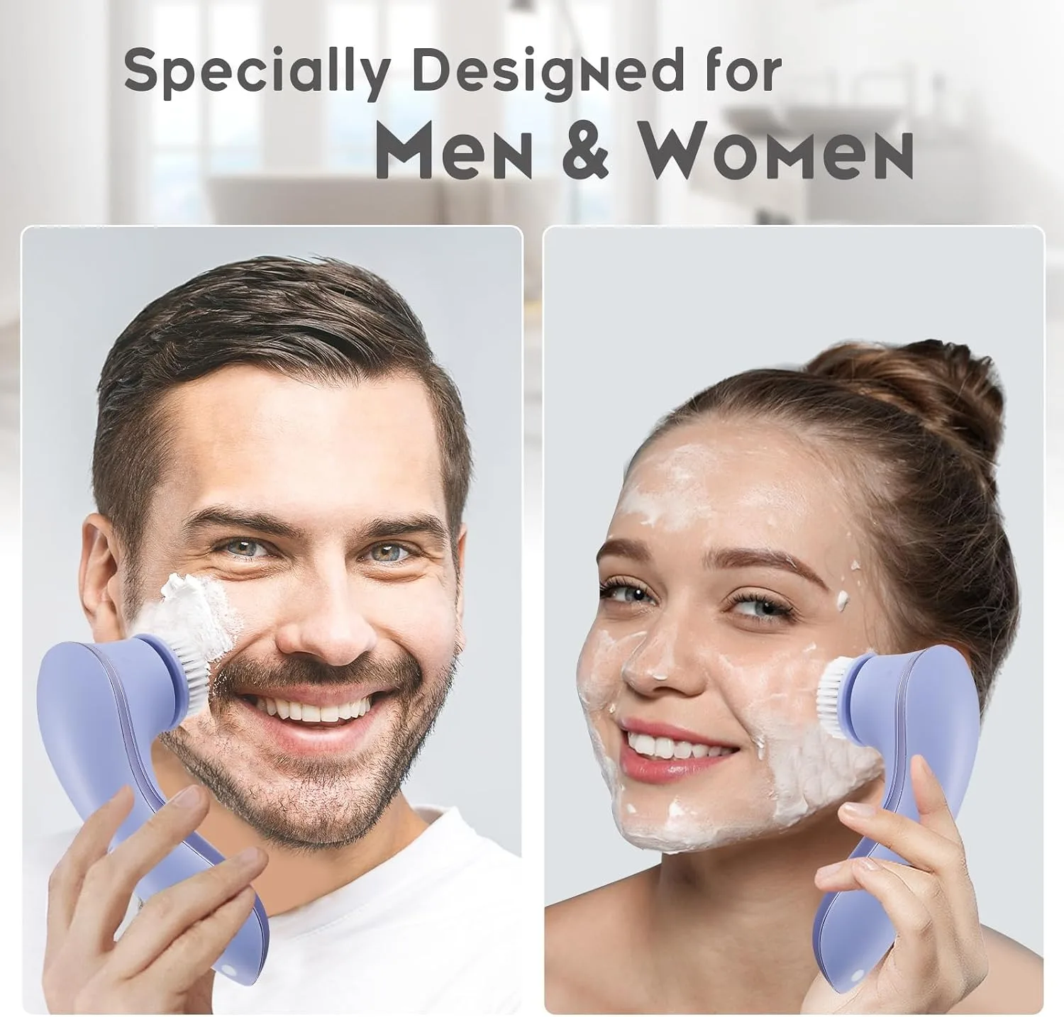 Facial Cleansing Brush, Rechargeable Electric Face Scrubber, 2 Speed Modes