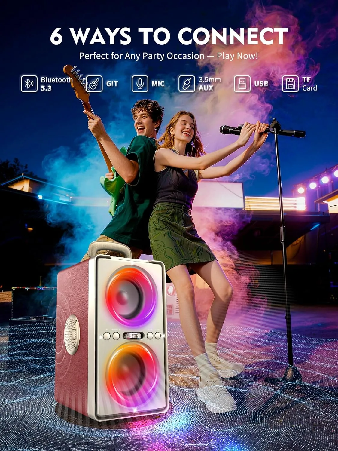 YIER Bluetooth Speaker, 240W Peak Loud Party Speakers with Deep Bass, Red