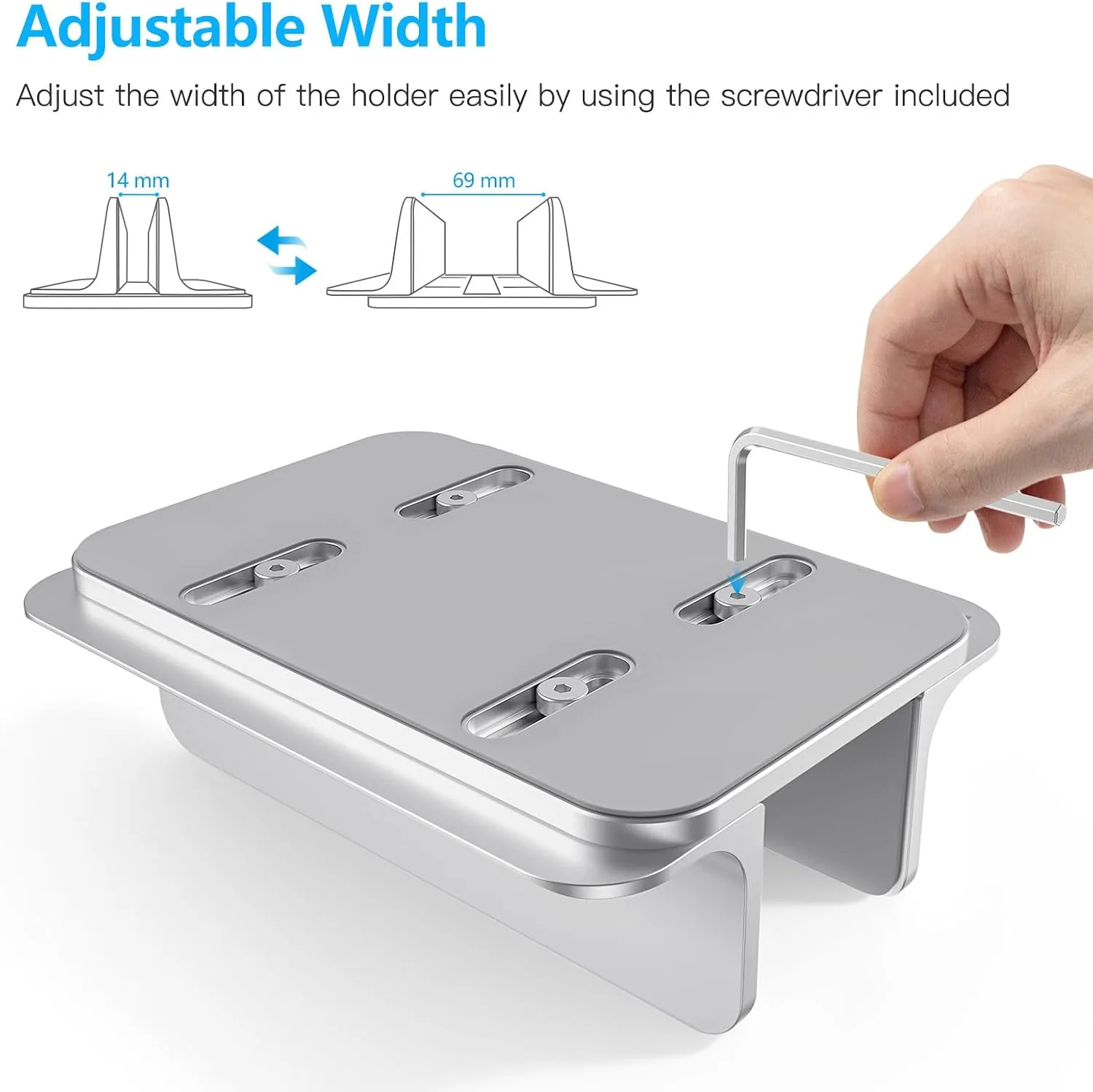 OMOTON Vertical Laptop Stand Holder, Adjustable Dock for MacBook, Silver