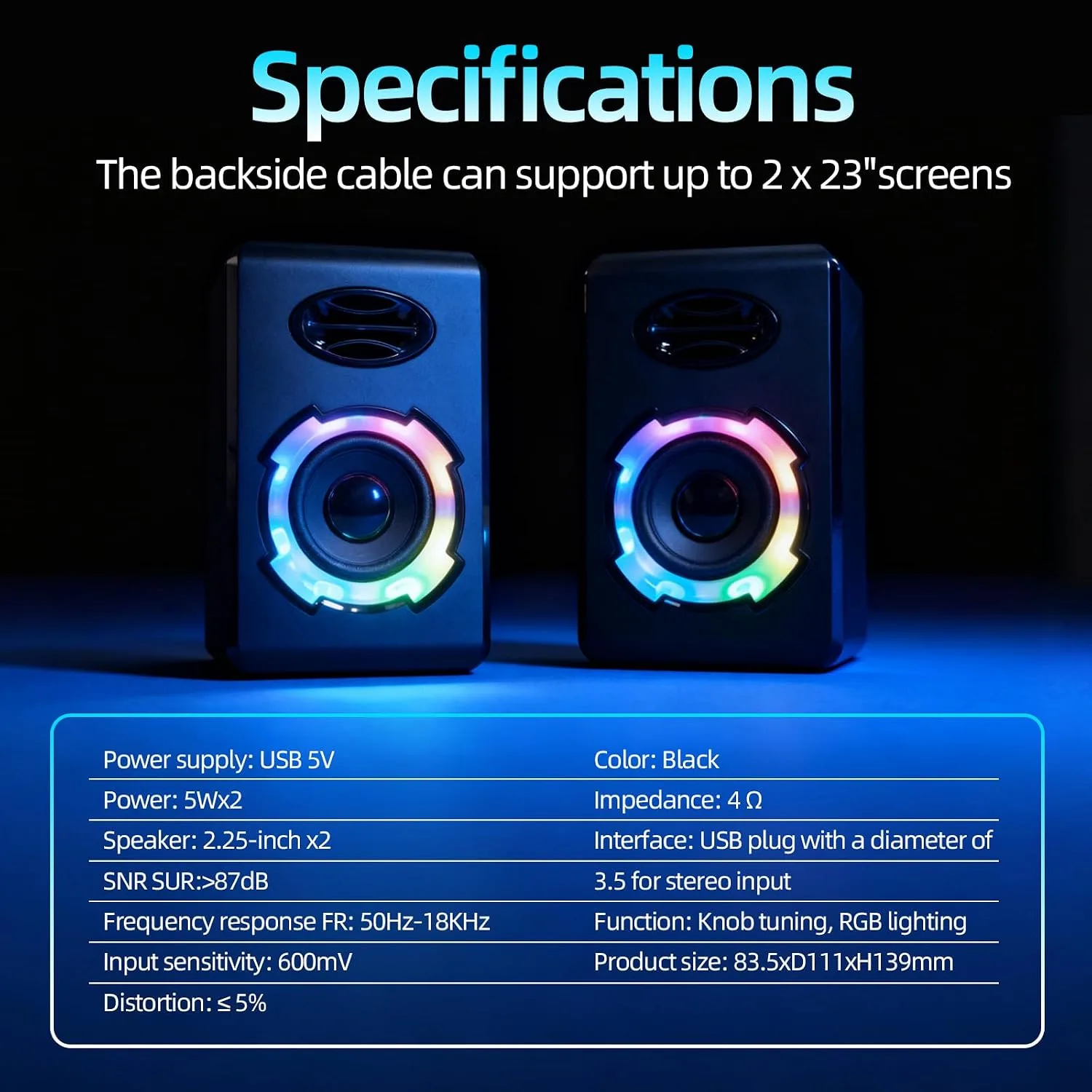 RGB Gaming Computer Speakers, Bluetooth 5.0 USB Powered PC Sound Bar with Dynamic Lighting, Stereo Audio for Desktop PC Laptop Monitor Gaming Setup (Black)