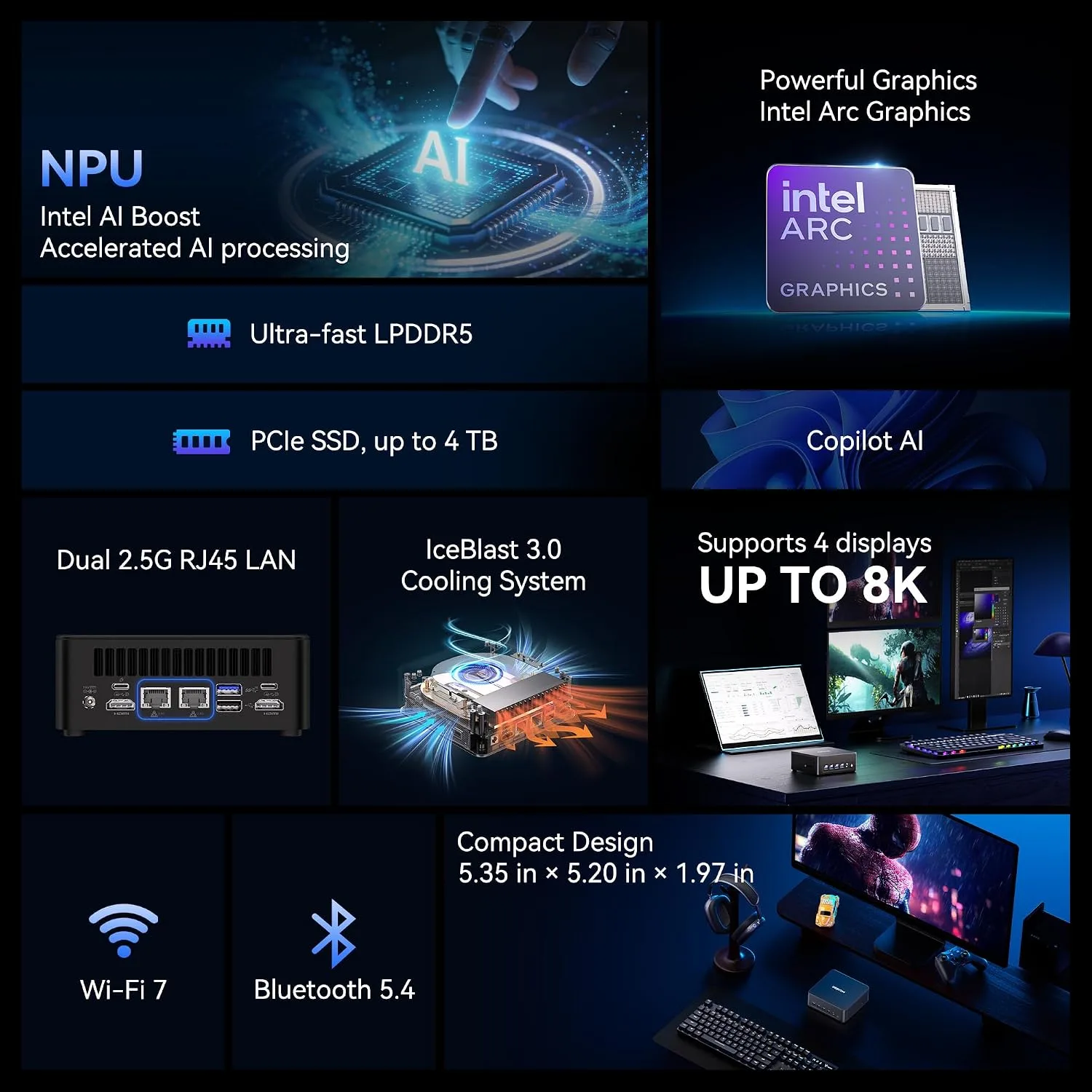 GEEKOM IT13 MAX AI Mini PC 2026, Intel Ultra 9 185H, 24GB LPDDR5 500GB SSD